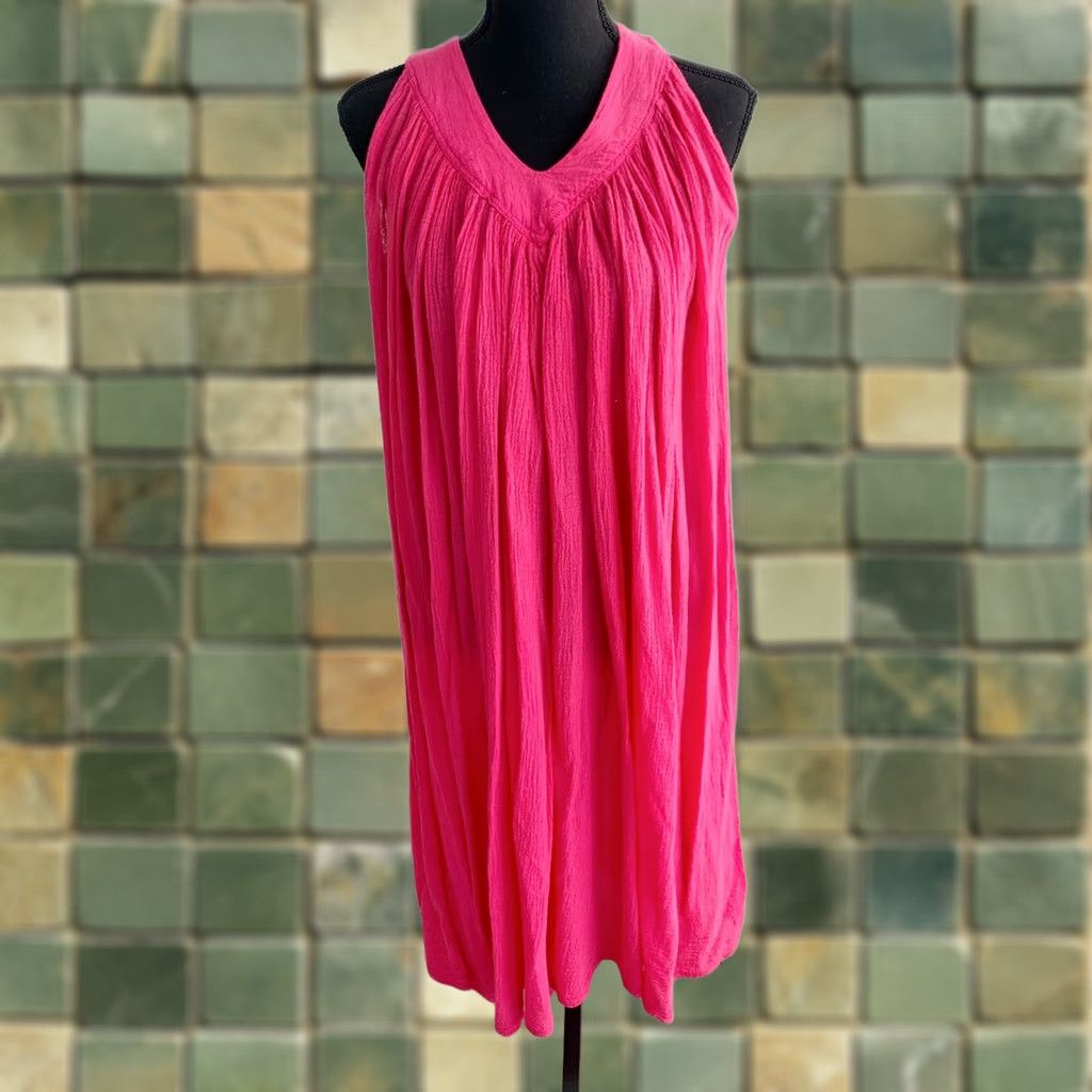 Vintage VINTAGE Amerikan Climax Pink Gauze Swing Summer V-Neck Midi Dress L/XL Womens Size L / US 10 / IT 46 - 1 Thumbnail