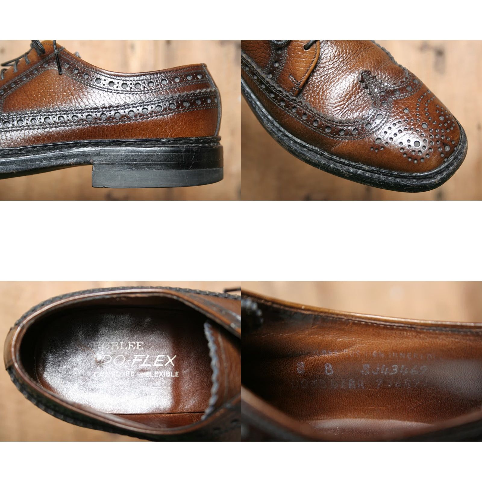 Stacy Adams VINTAGE Roblee Brown Full Grain Leather Longwing Wingtip Brogue Oxfords Sz. 8B Mens Dress Brown Leather Roblee Ro-Flex Brogue Wingtip Shoes 8B Mens Size US 8 / EU 41 - 8 Thumbnail