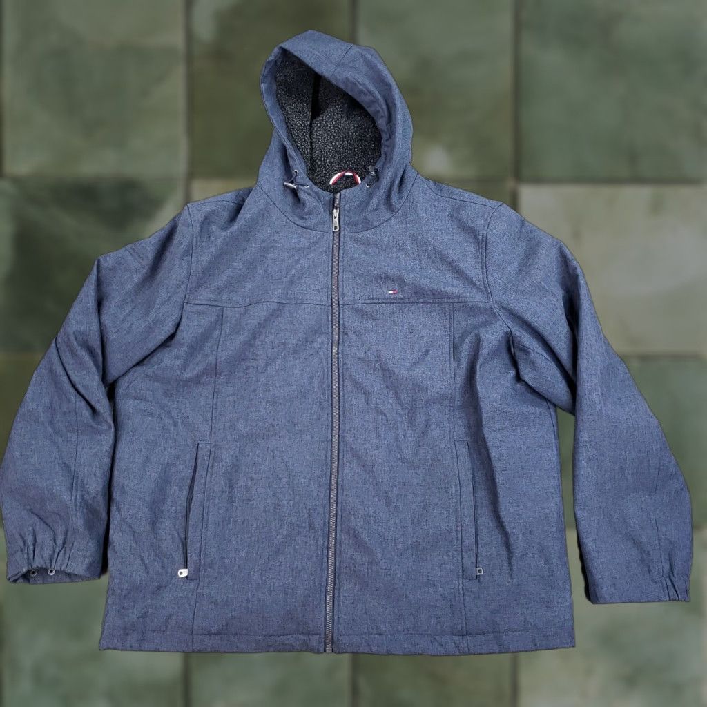 Tommy Hilfiger Mens 2XL Blue Full Zip Hooded Fleece Lined Parka Jacket