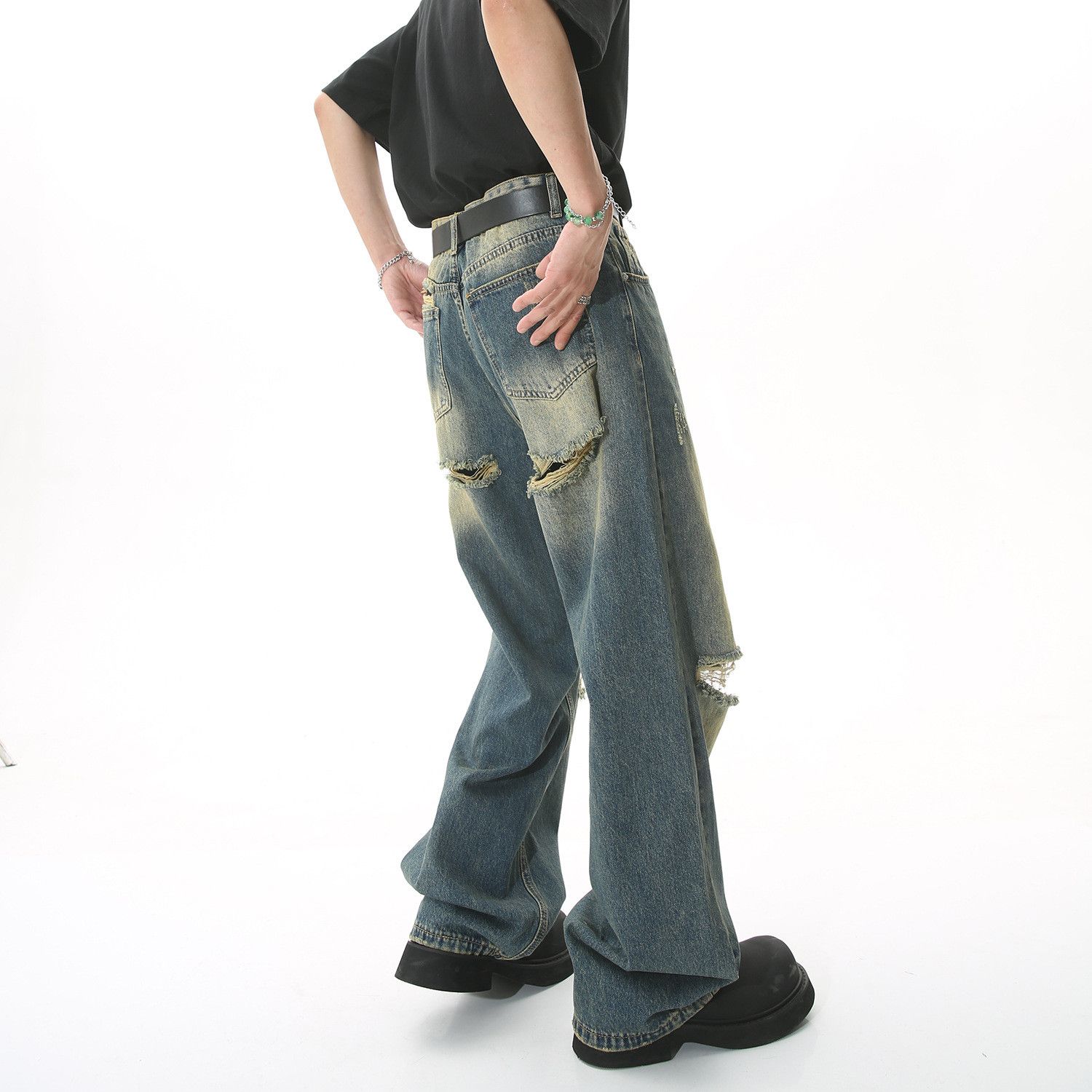 Vintage Men's American retro street loose ripped jeans Size US 32 / EU 48 - 3 Thumbnail