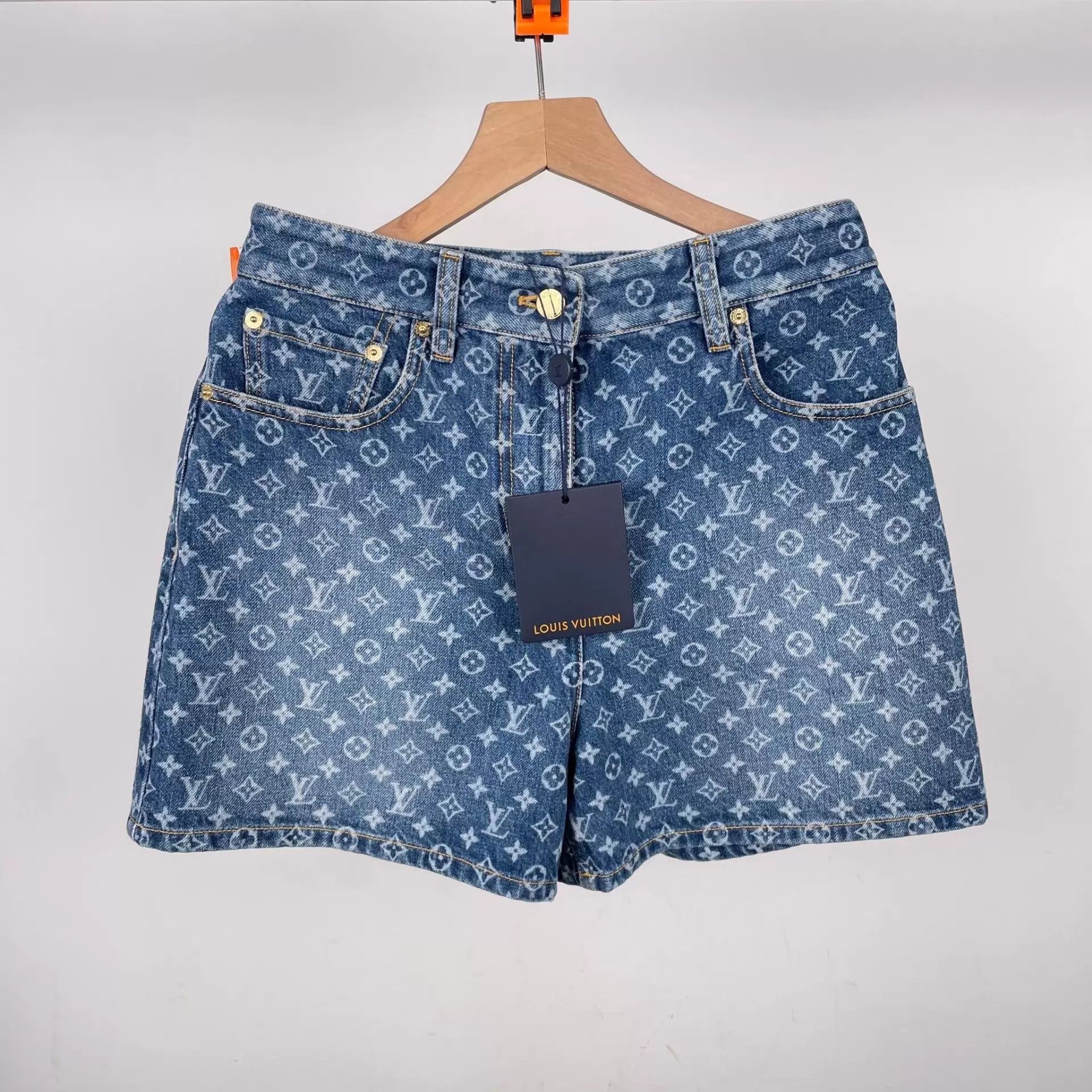 Louis Vuitton LV allover logo denim shorts blue 38 new with tags Size 27" / US 4 / IT 40 - 1 Thumbnail