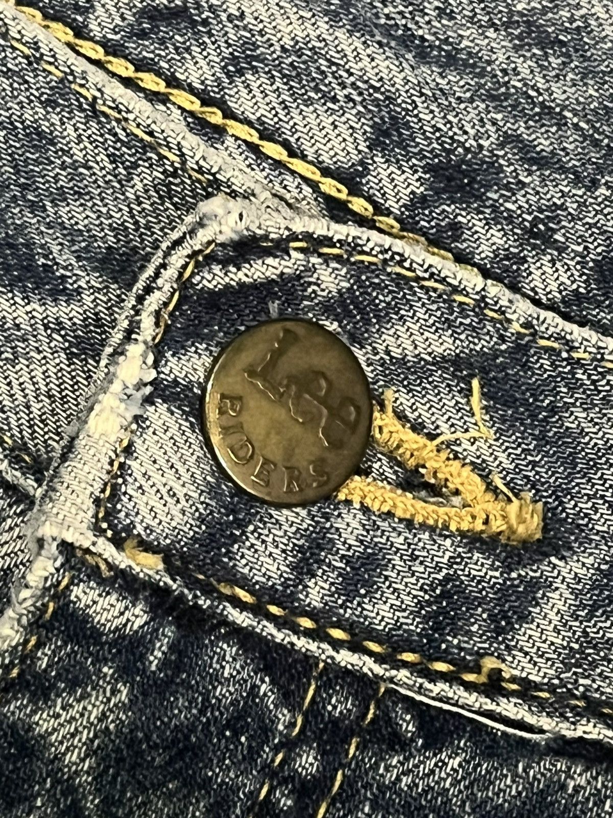 Lee × Vintage Vintage Miss Lee Trashed Punk Style Blue Washed Flare Jeans Size 31" - 5 Thumbnail