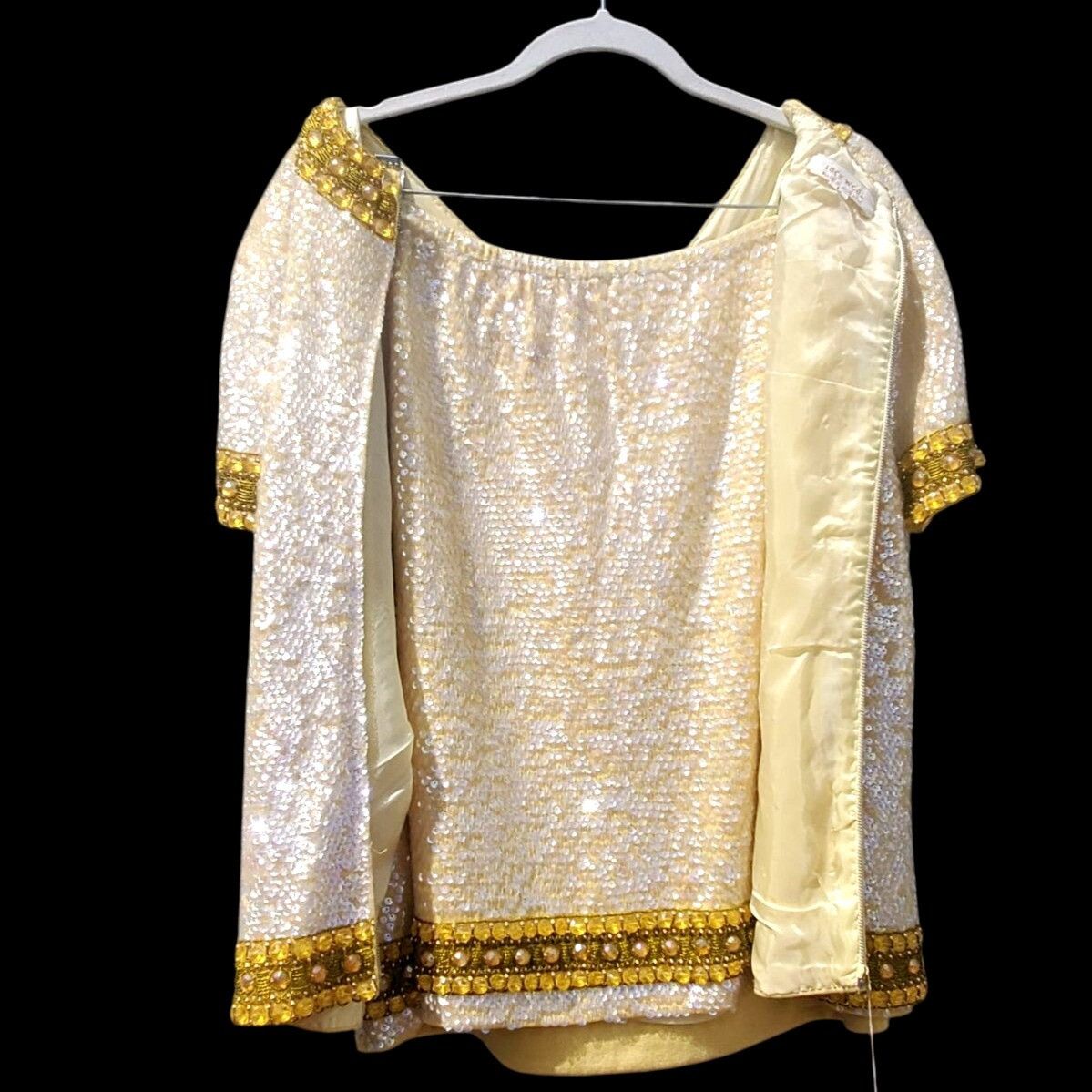 Vintage 60s Sequin Beaded Yellow Skirt Set XL NWT Cleopatra Movie In Size XL / US 12-14 / IT 48-50 - 8 Thumbnail