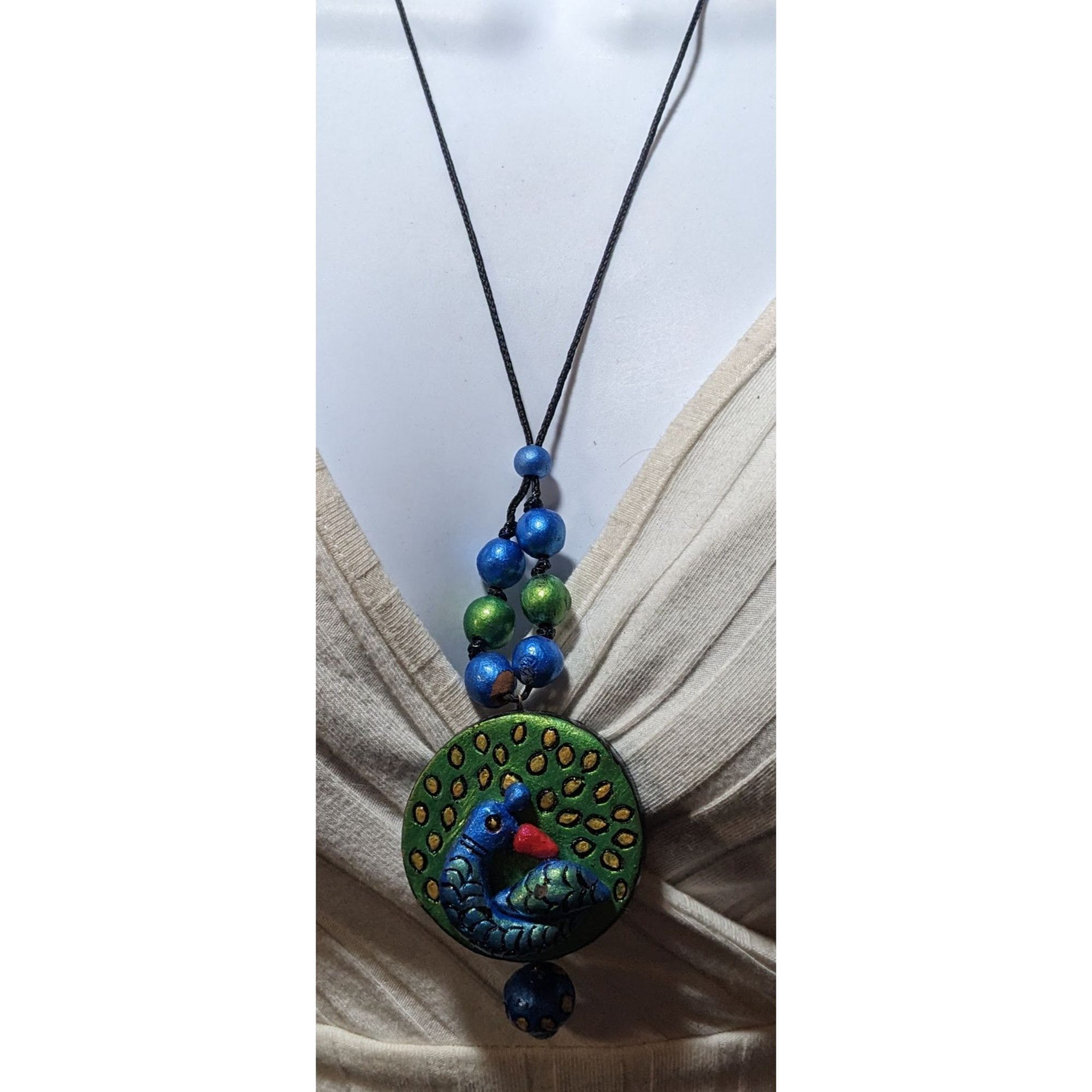 Other Vintage Terra Cotta Medallion Metallic Peacock Pendant Neckl Size ONE SIZE - 6 Thumbnail