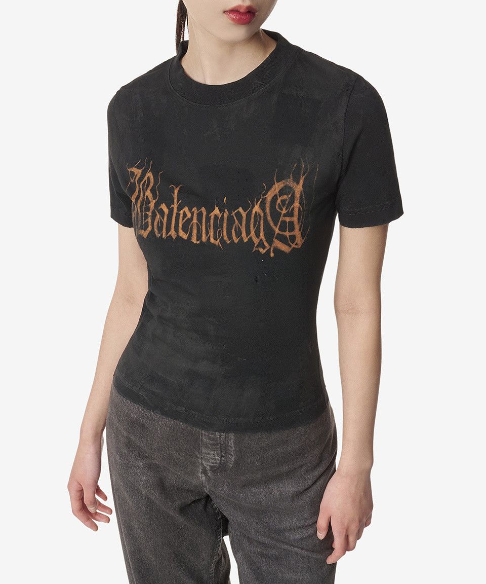 Balenciaga o1srvl11e1124 Heavy Metal Tight T-Shirt Small Fit in Black Size XL / US 12-14 / IT 48-50 - 3 Thumbnail