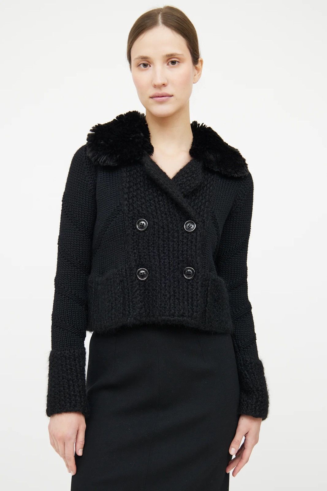 Prada × Vintage Prada Black Knit Long Sleeve Cardigan Size S / US 4 / IT 40 - 6 Thumbnail