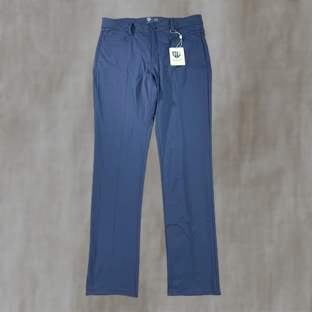 Graham Luxe Emerson Pant Mens 32x32 Navy Blue 4-Way Stretch Moisture Wicking Slim Straight Pants with Button Closure Zip Fly 5-Pocket Logo NWT