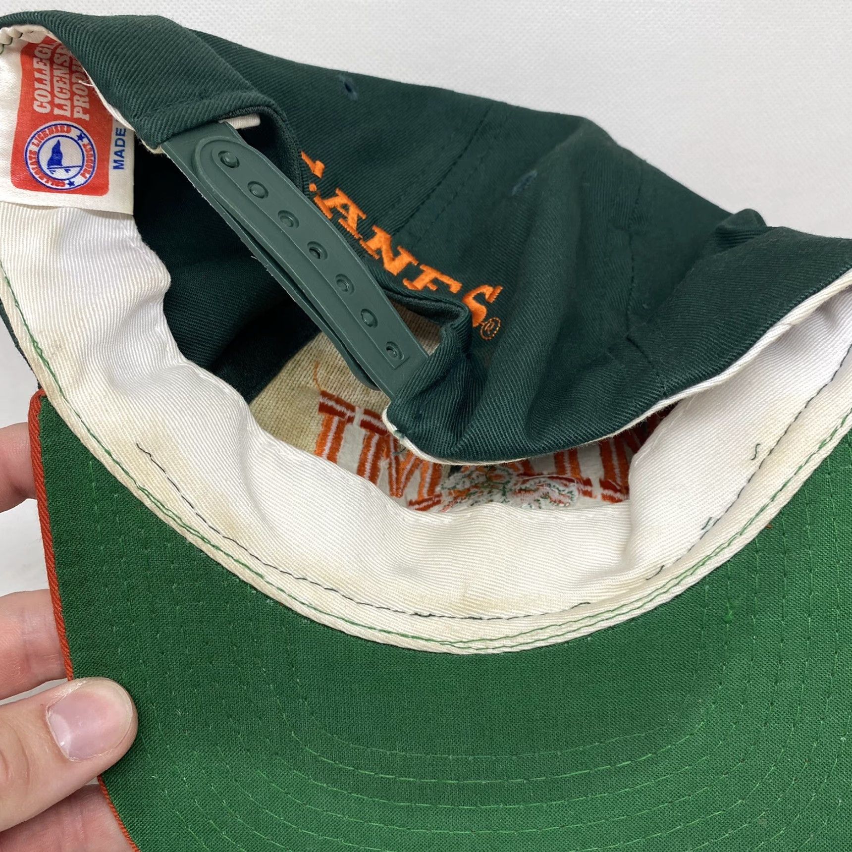 NCAA VINTAGE University of Miami Hat Cap Hurricanes Canes NCAA Snapback Baseball Cap Men's Adjustable Green 90s Logo Size ONE SIZE - 7 Thumbnail