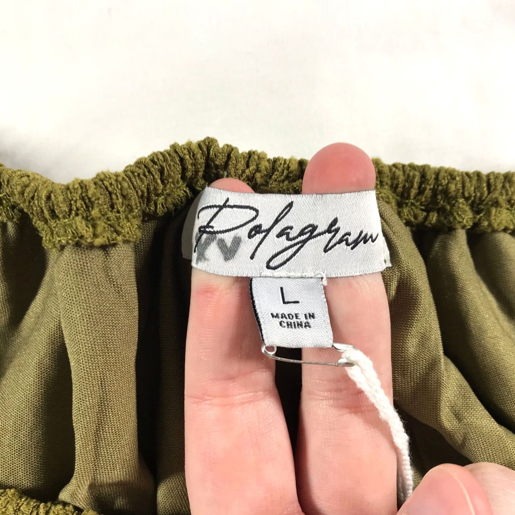 Olive Polagram Blouse Green Square Neck Balloon Sleeve Large Elsie Textured Size L / US 10 / IT 46 - 4 Thumbnail