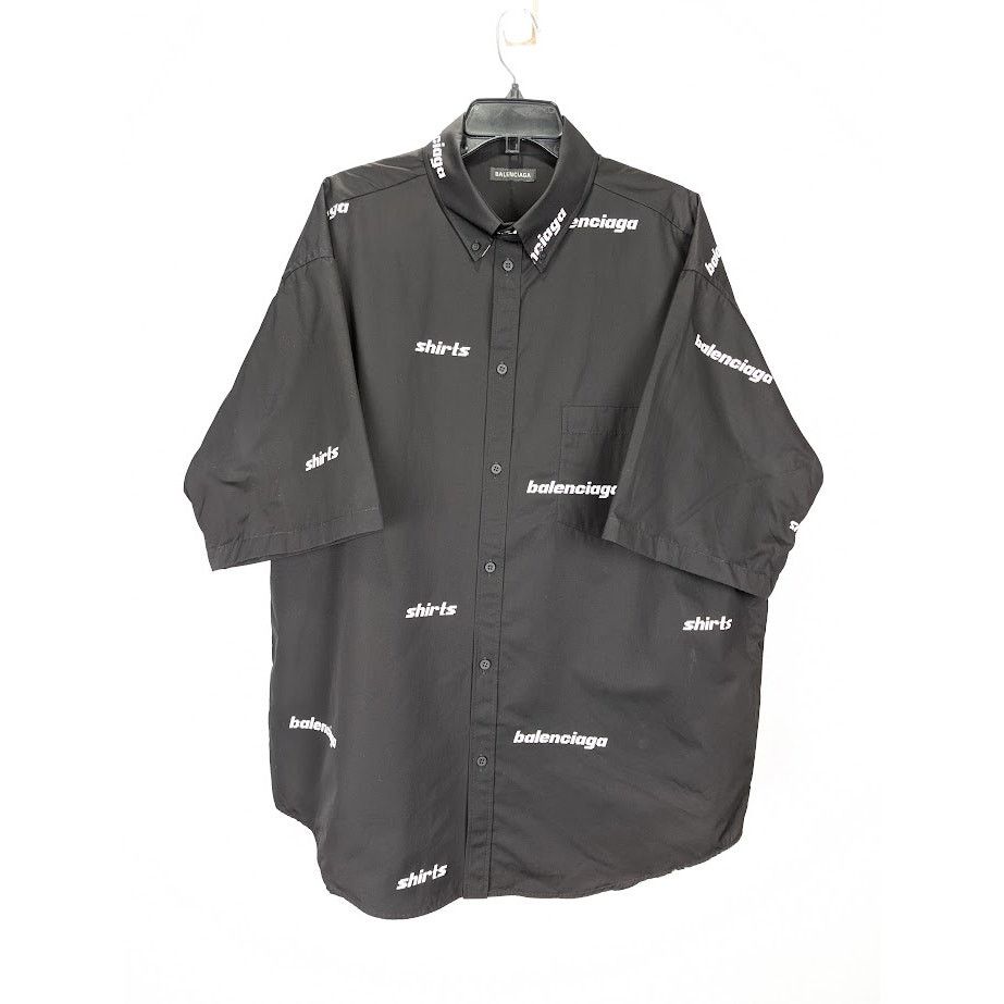 Balenciaga o1rshd1 Shirt Allover Poplin in Black/White Size US M / EU 48-50 / 2 - 1 Thumbnail