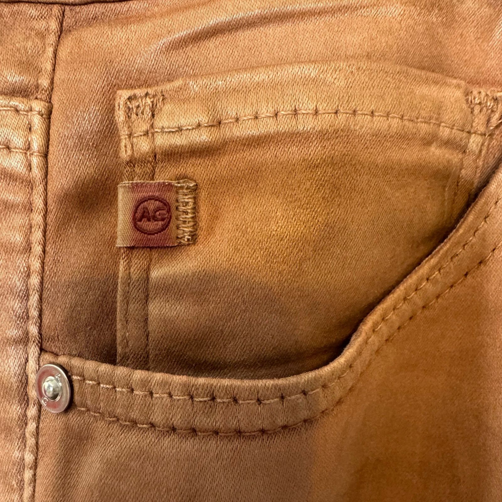 AG Adriano Goldschmied AG Coated Skinny Jeans Brown Legging Ankle 27R Size 27" / US 4 / IT 40 - 6 Thumbnail