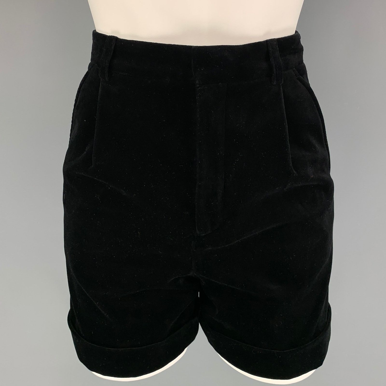 SAINT LAURENT Size 2 Black Cotton High Waisted Shorts