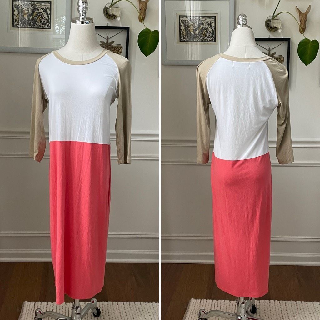Sonnet James Play Midi Dress White Coral Tan Colorblock 3/4