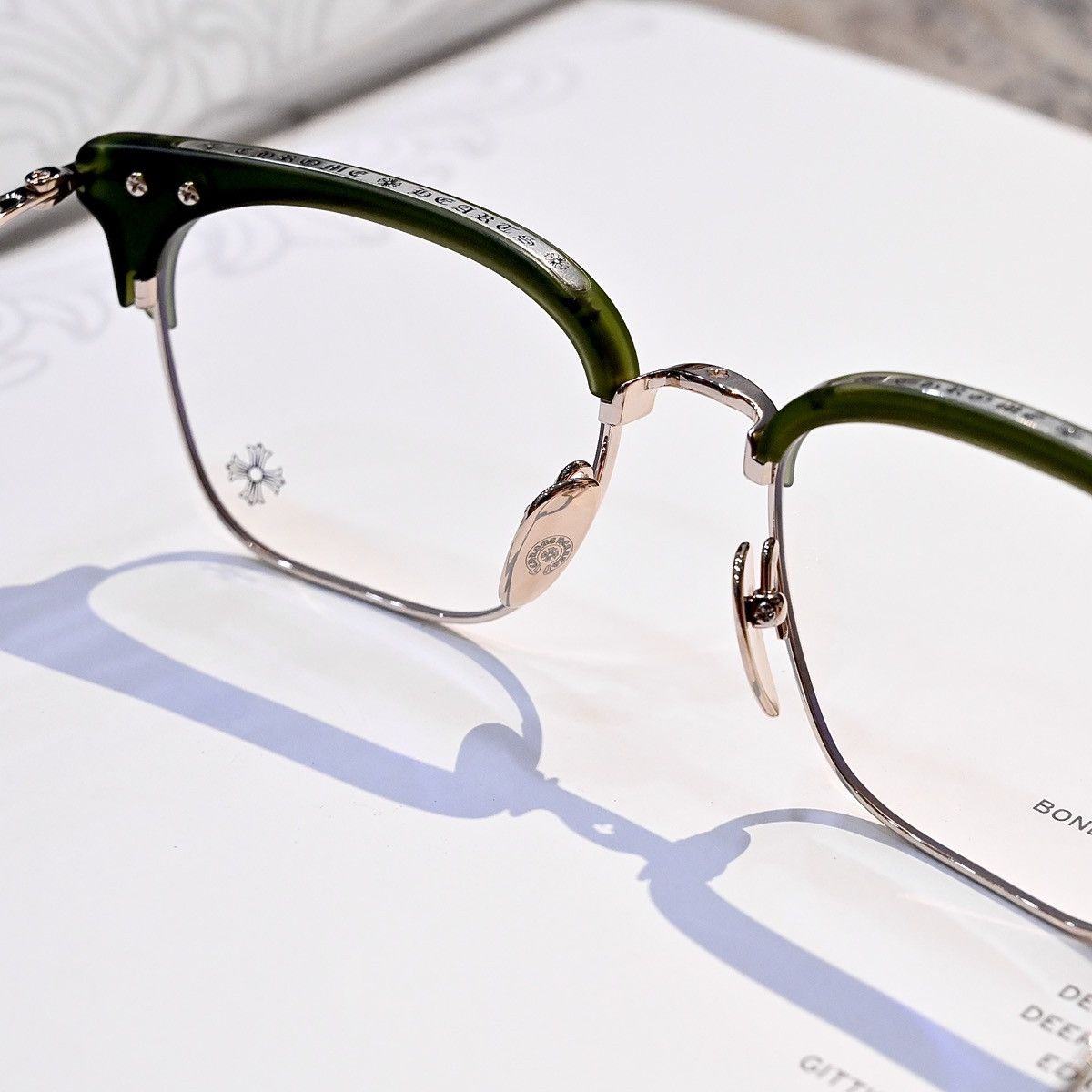 Chrome Hearts CHROME HEARTS SLUNTRADICTION MATTE DARK OLIVE/ GOLD PLATED GLASSES GLASSES Size ONE SIZE - 4 Thumbnail