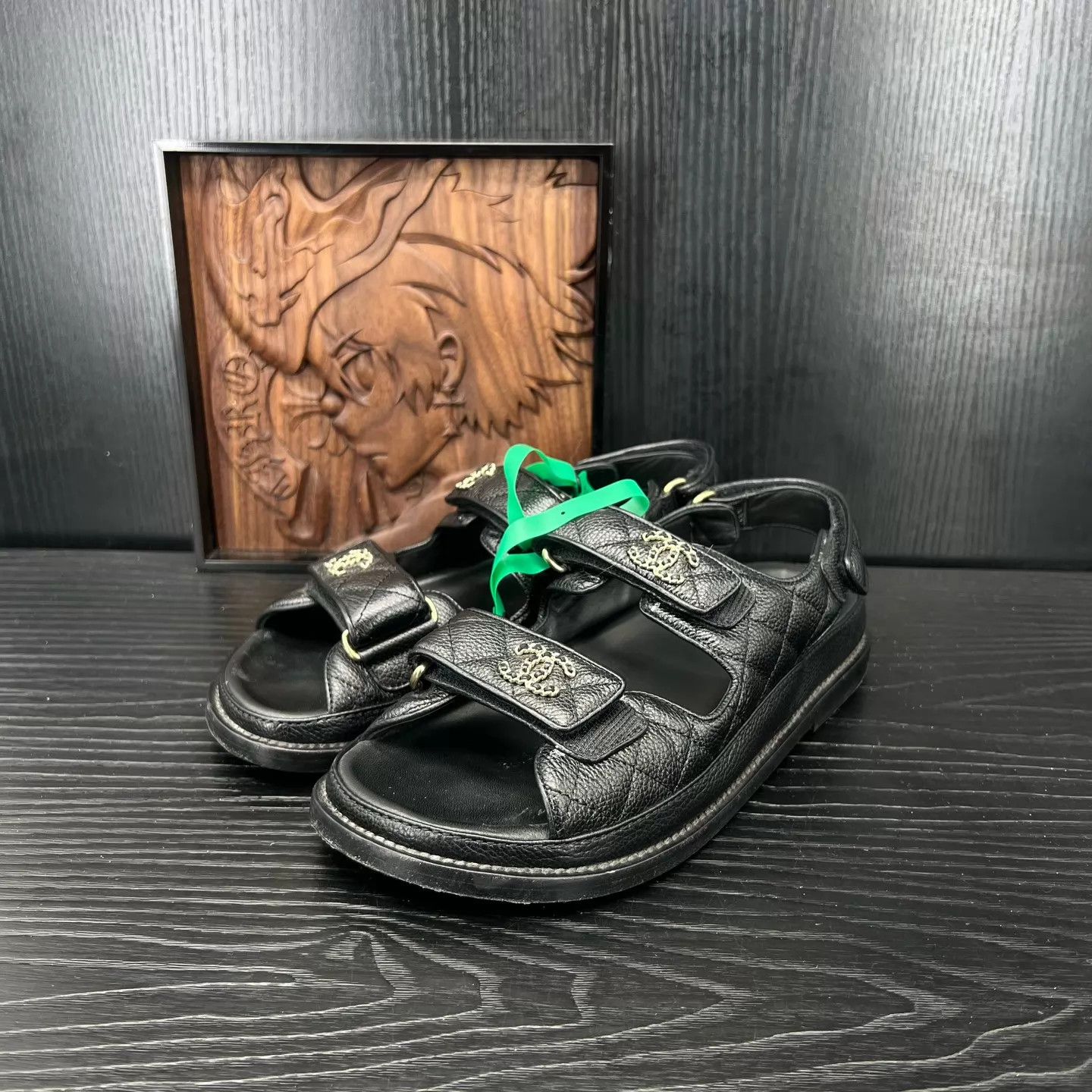 Chanel Chanel Black Gold Sandal Women's 36.5 Size US 6 / IT 36 - 1 Thumbnail