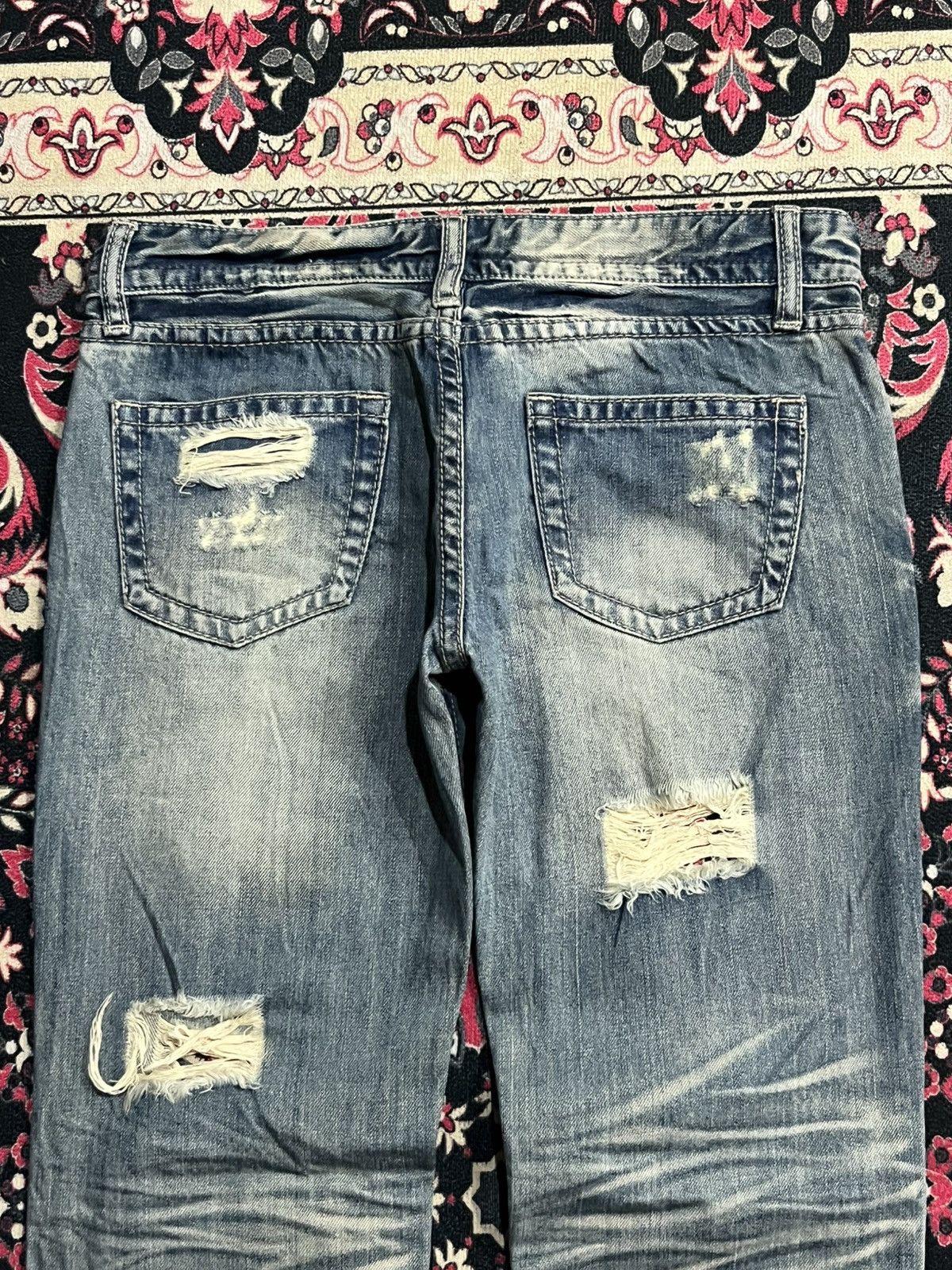 Japanese Brand Vintage Japanese Brand African Taro Trashed Blue Washed Jean Size 29" - 6 Thumbnail