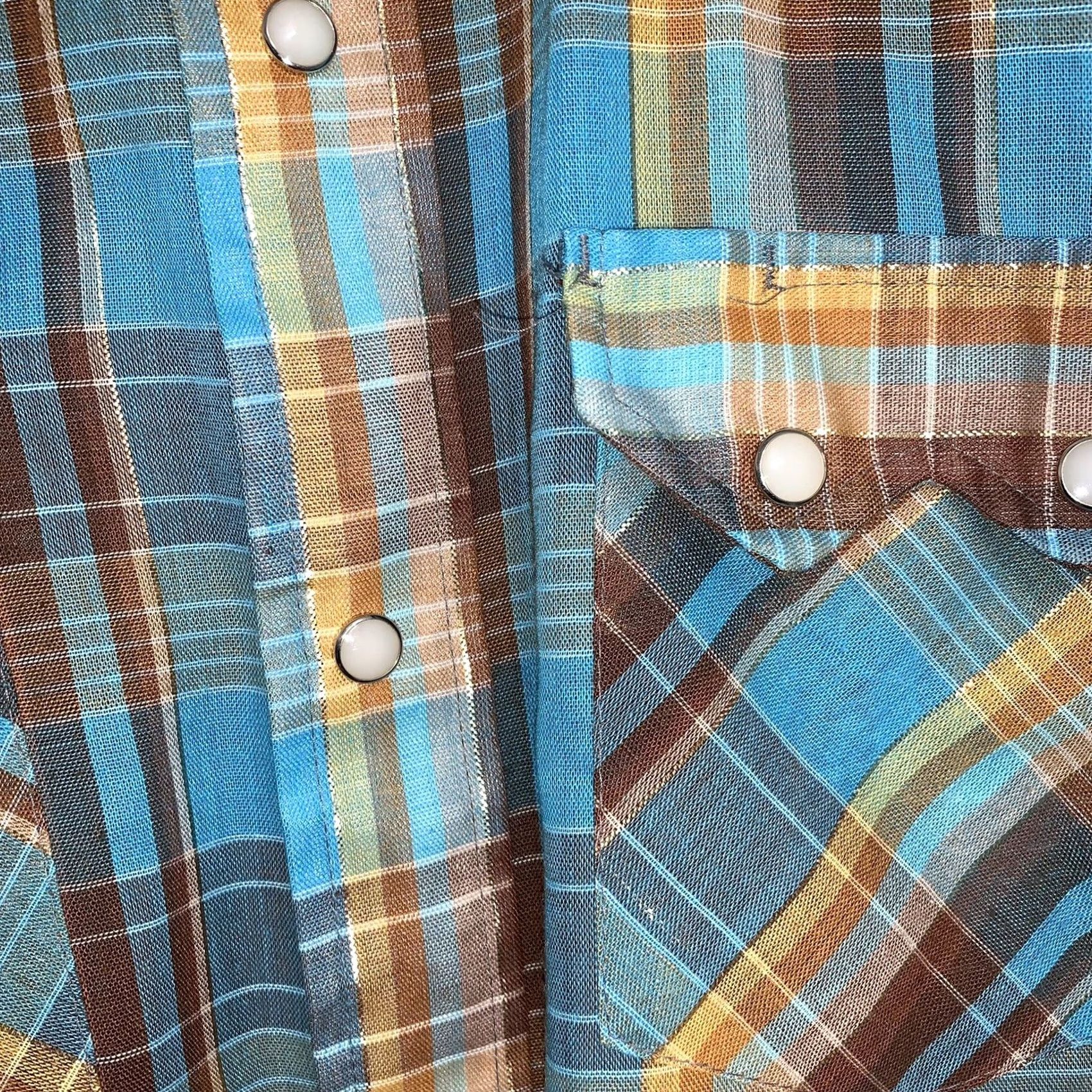 J Brand VINTAGE Dee Cee Brand Plaid Pearl Snap Button Up Blue Shirt XL Cowboy Western Workwear Mens Button Down Size US XL / EU 56 / 4 - 4 Thumbnail