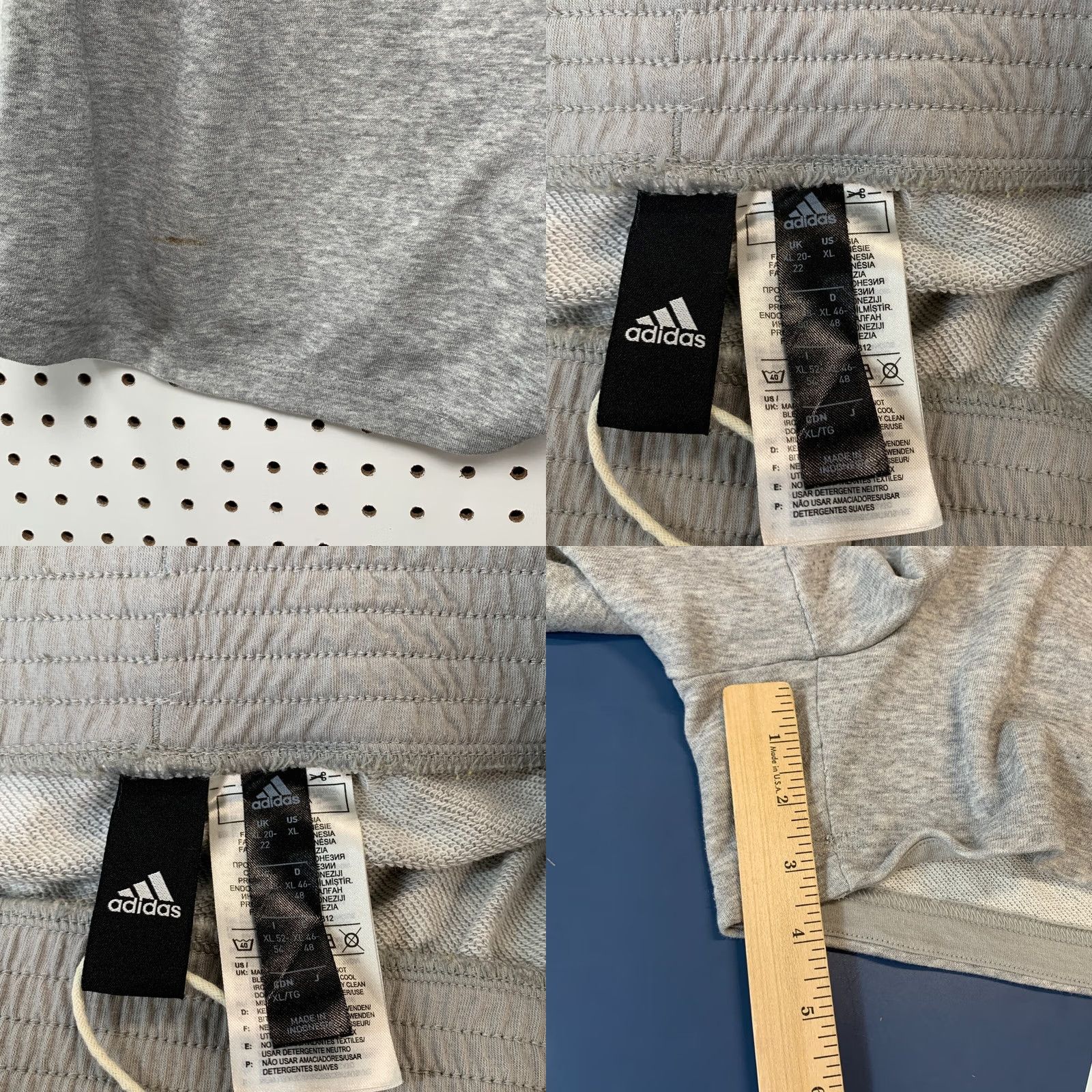 Adidas Adidas Sweat Shorts Men XL White Striped Fleece 34x3.5 Casual Active Size 40" / US 18 - 8 Thumbnail