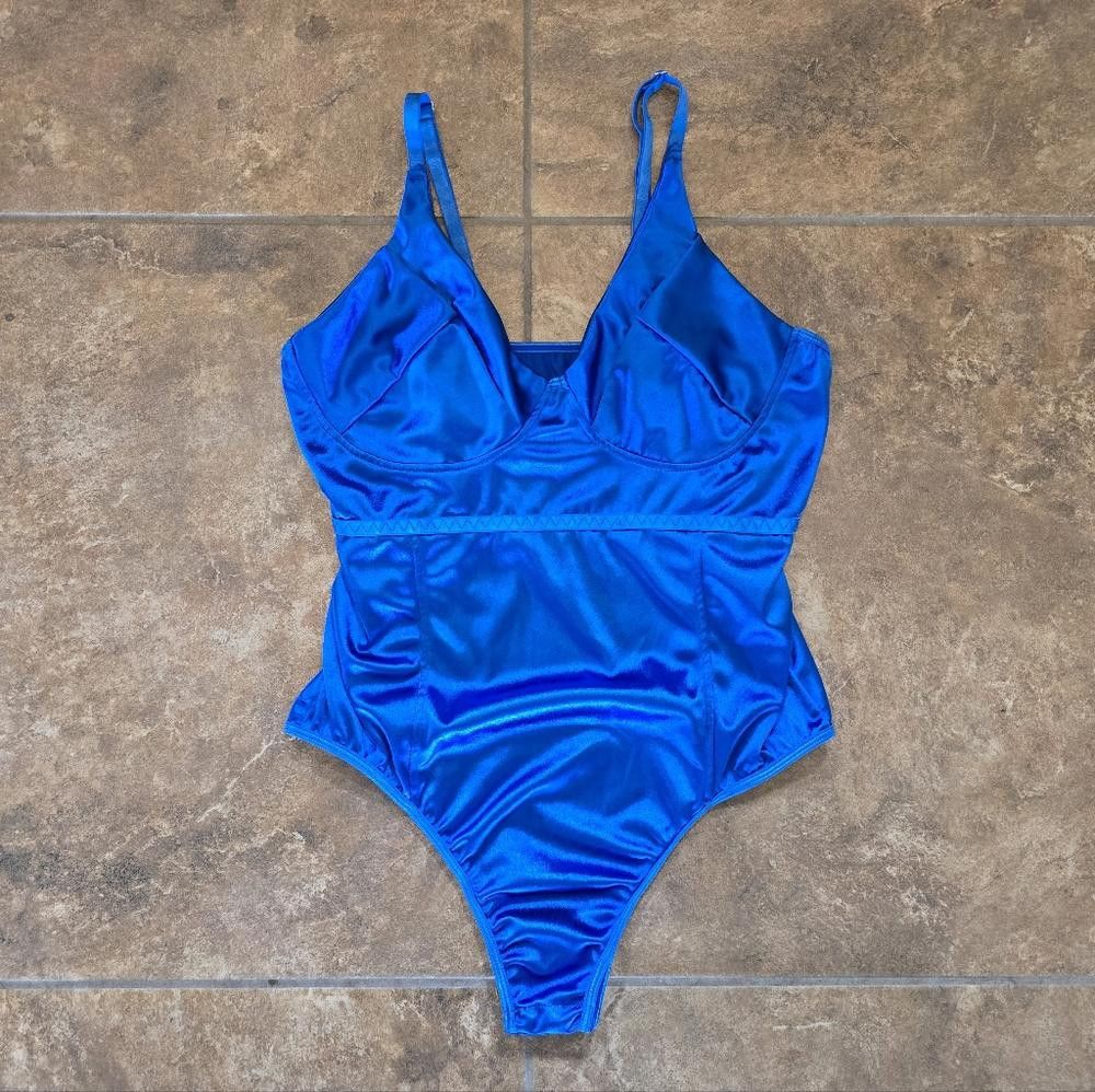 Designer Blue Vibrant Satin Seductive Lingerie Nightie Size ONE SIZE - 3 Thumbnail