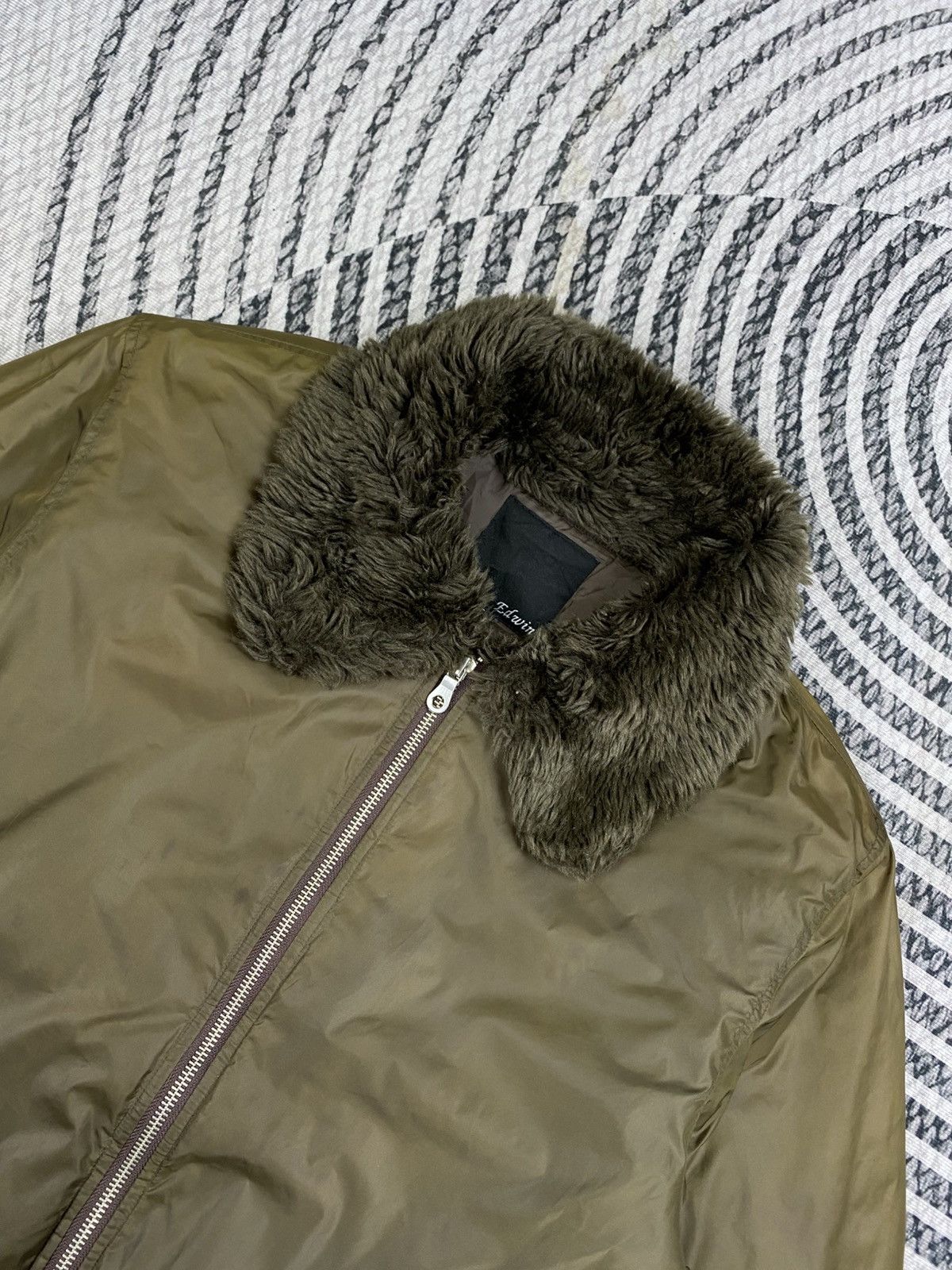 Edwin Vintage Edwin Olive Green Faux Fur Collar Bomber Jacket Size US L / EU 52-54 / 3 - 8 Thumbnail