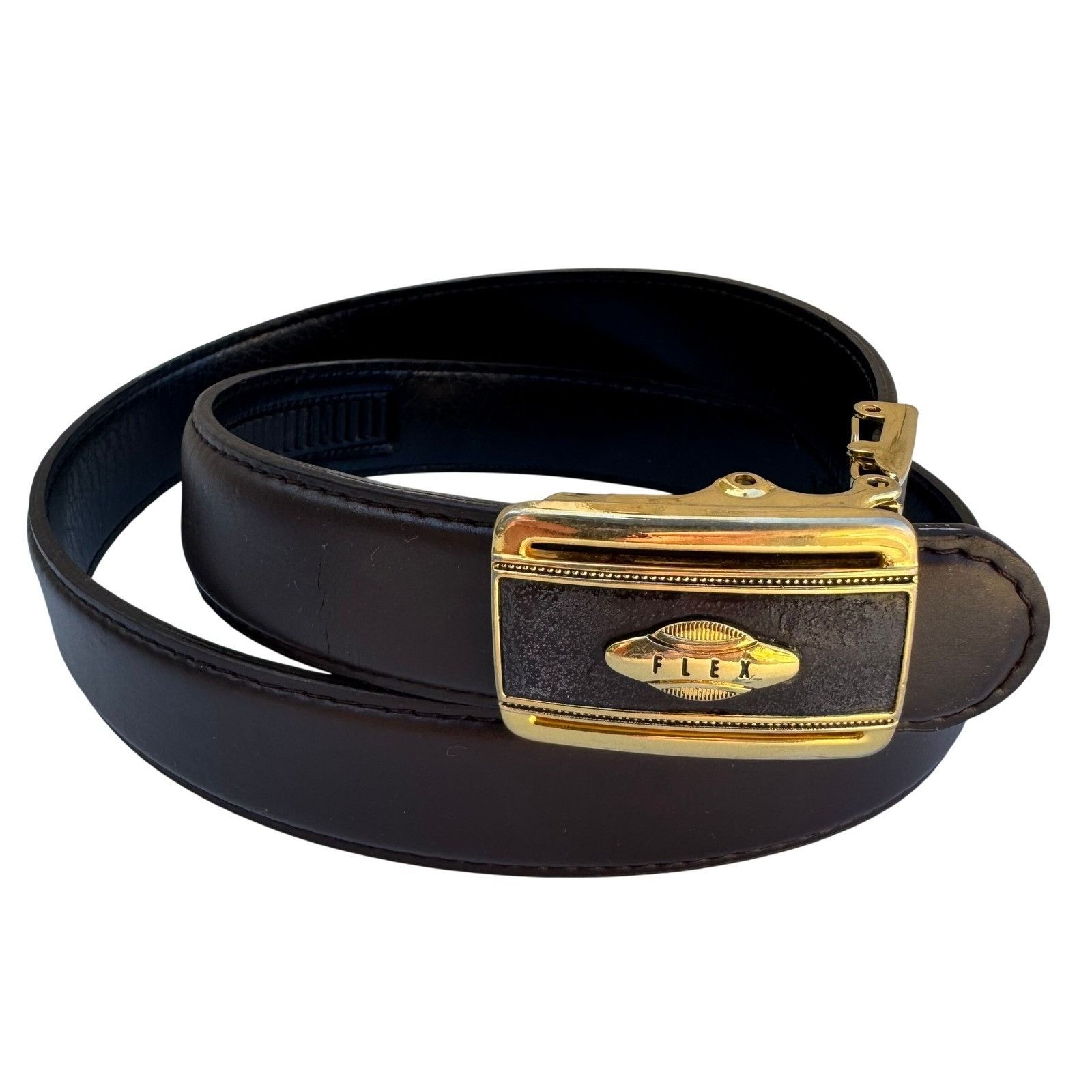 Other Flex Mens Vintage Ratchet Belt Dark Brown Genuine Leather Go Size ONE SIZE - 1 Thumbnail