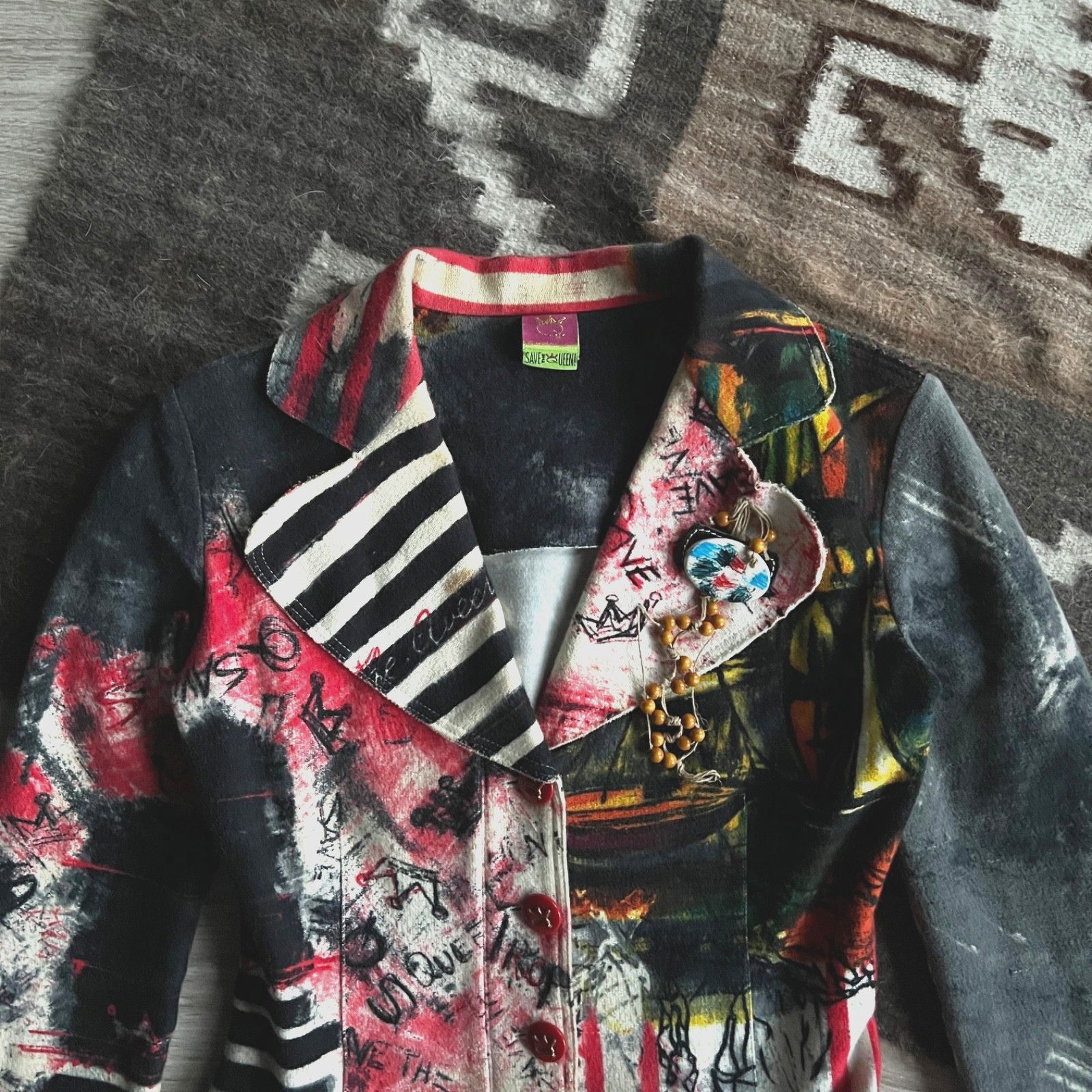 Other Save The Queen Y2K Printed Punk Blazer Jacket 9724AC Size XS / US 0-2 / IT 36-38 - 5 Thumbnail