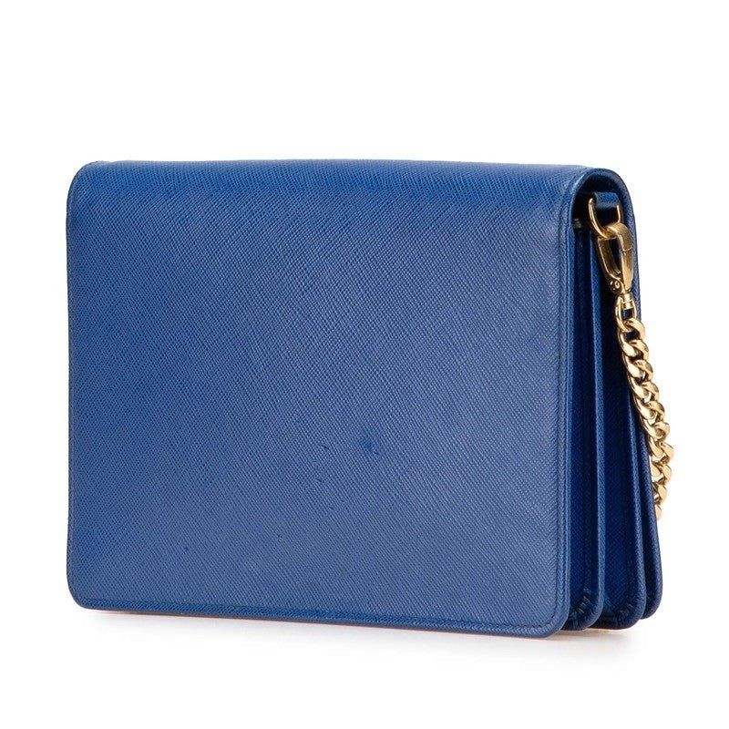 Prada Prada Chain Saffiano Leather Shoulder Bag Blue Size ONE SIZE - 8 Thumbnail