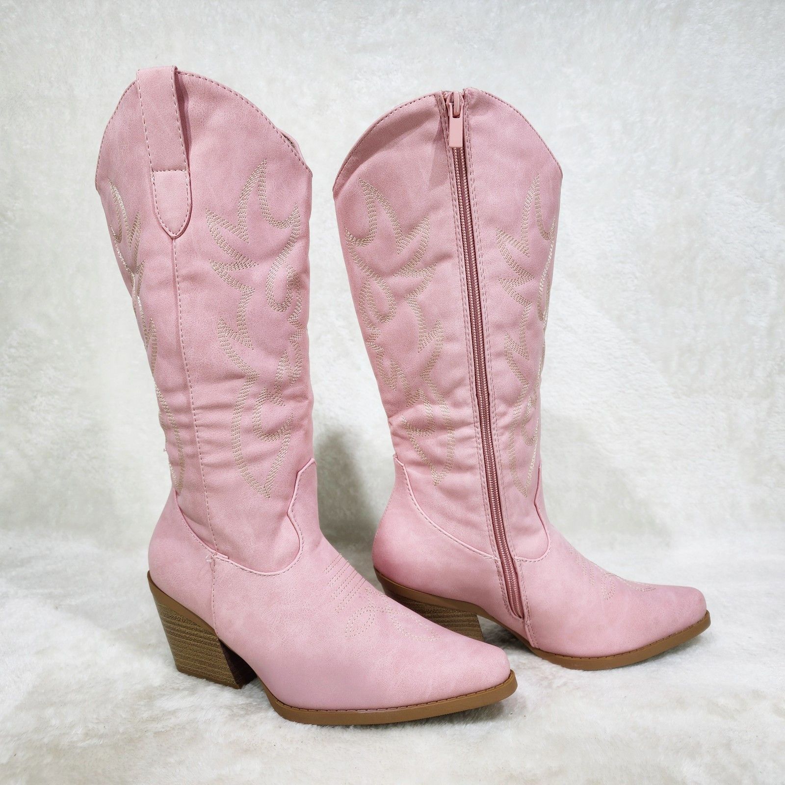 Other Dusty Pink Leatherette Country Western Cowgirl Knee Boots Size US 8 / IT 38 - 8 Thumbnail