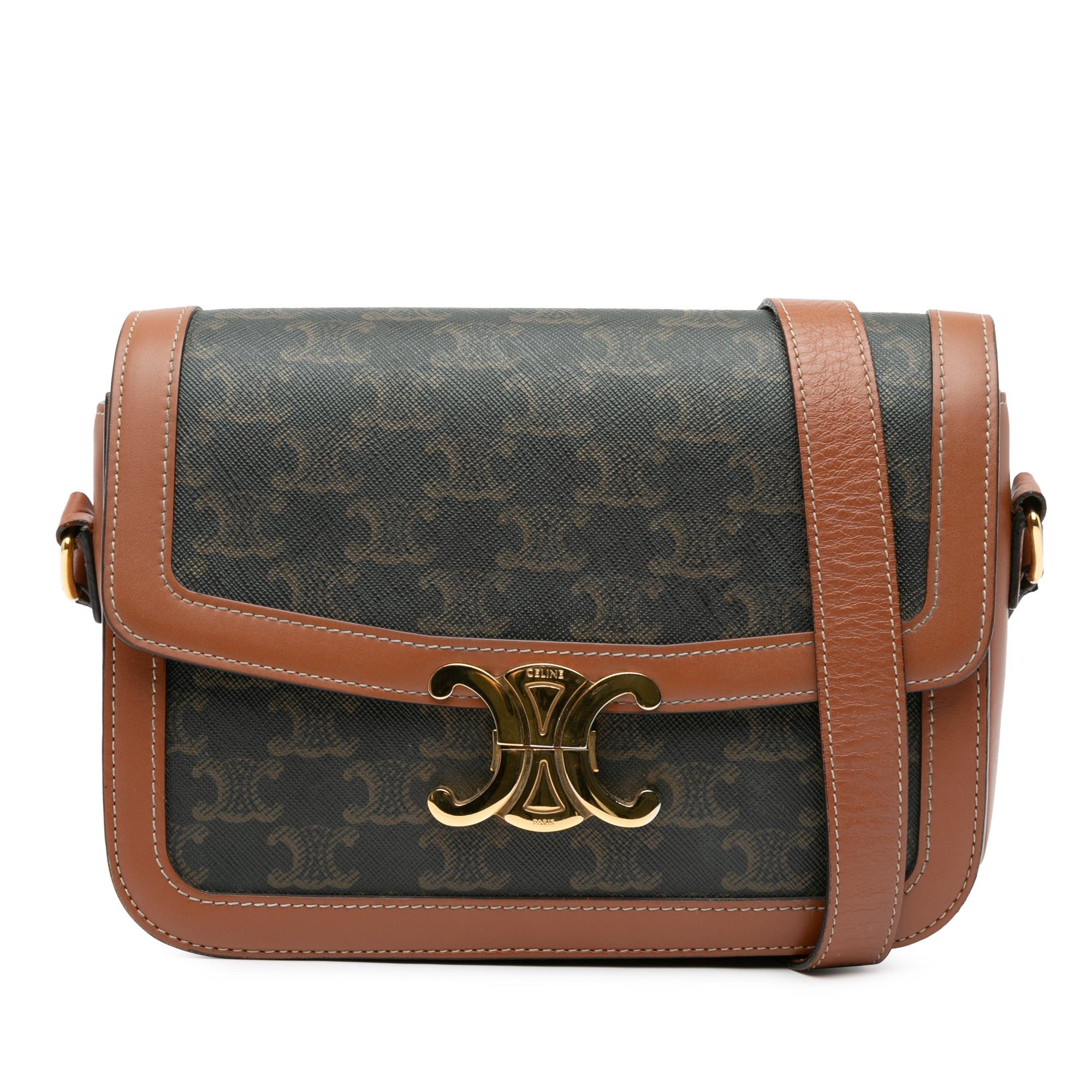 Celine Celine Classique Coated Canvas Triomphe Crossbody Brown Size ONE SIZE - 1 Thumbnail