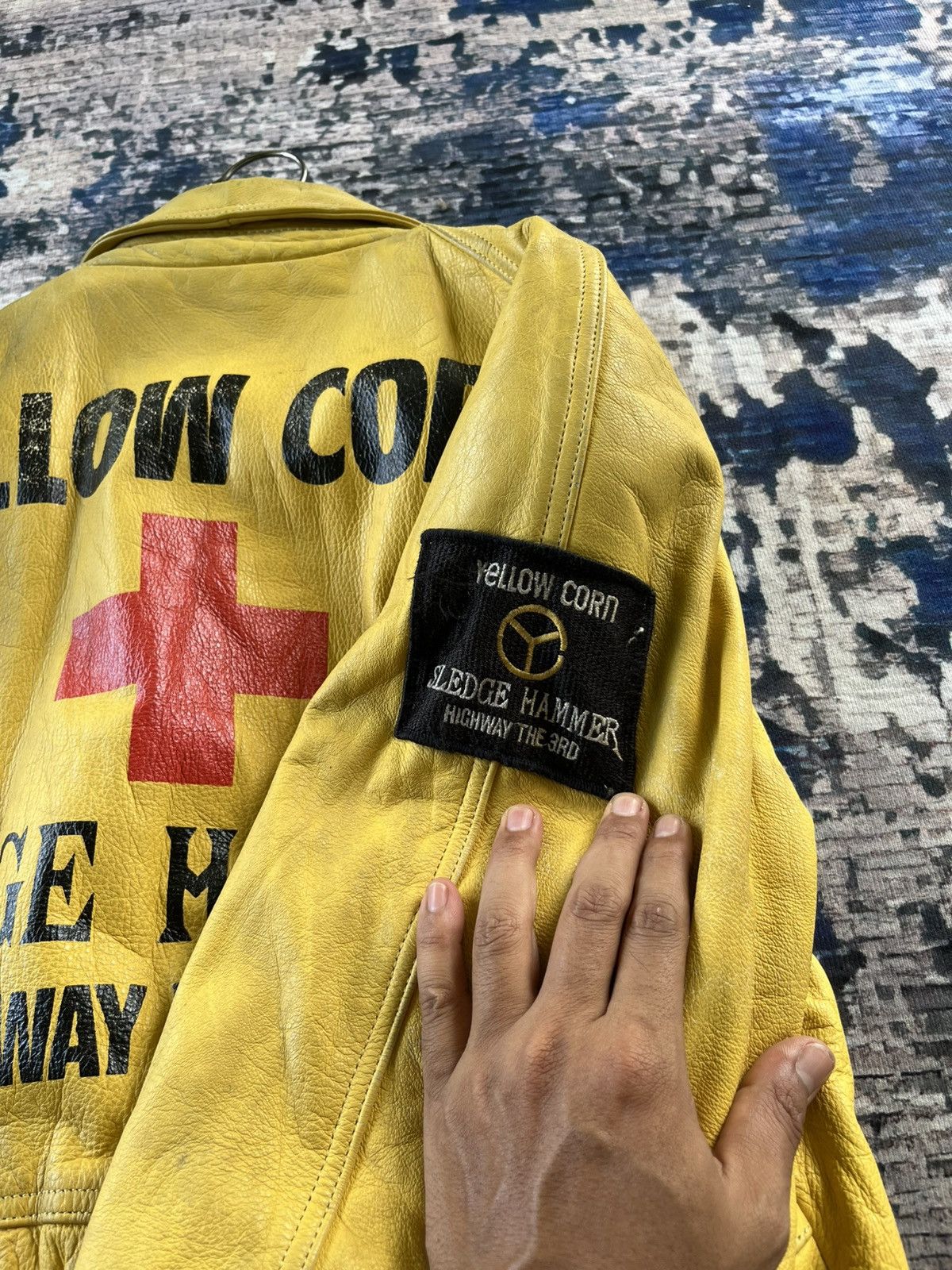RARE Vintage Yellow Corn Sledge Hammer Leather Jacket 90s