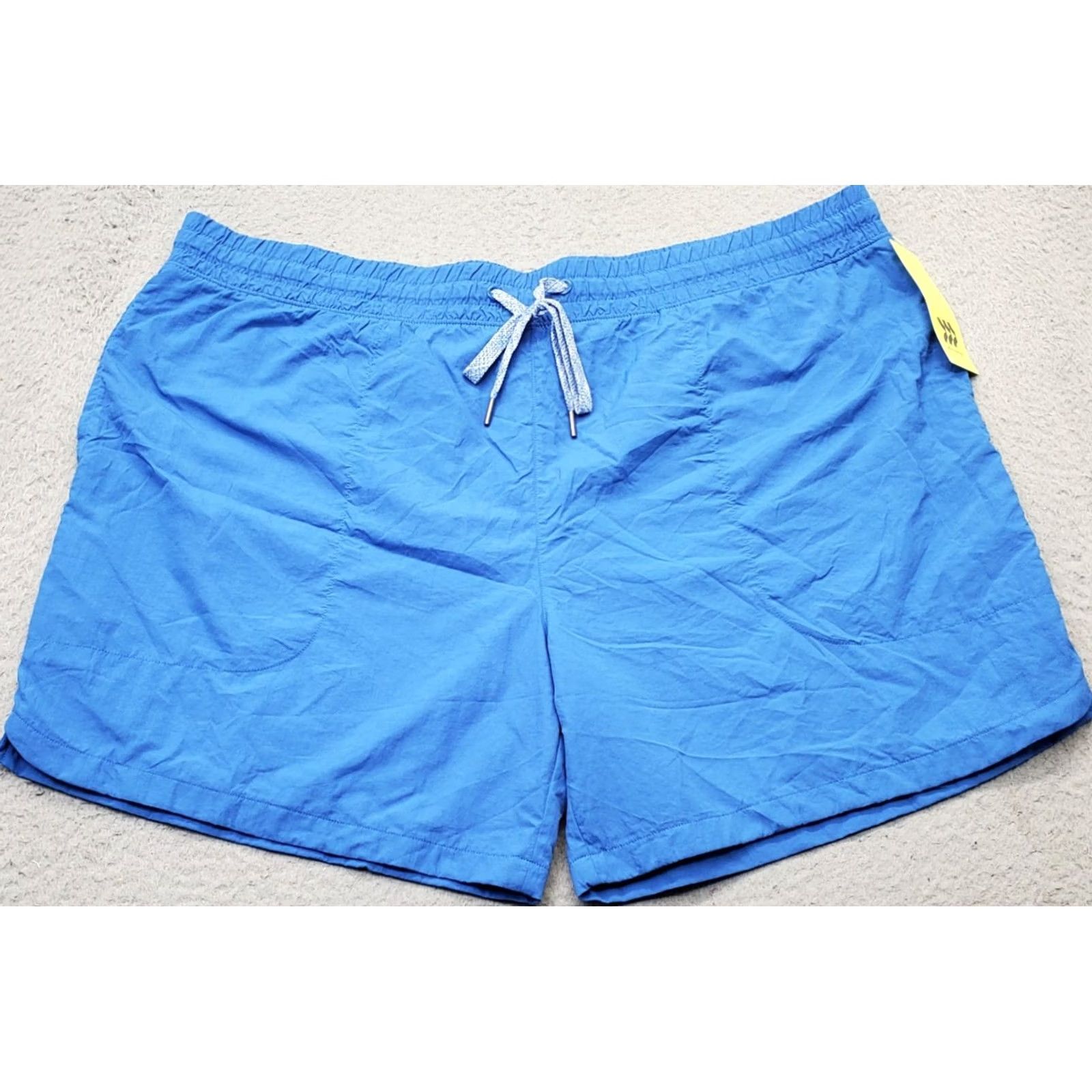 Vintage All In Motion Swim Shorts Mens 2XL Blue Swim Shorts Elastic Waist Drawstring Pockets Nylon 100% Stretch Size US 39 - 2 Thumbnail