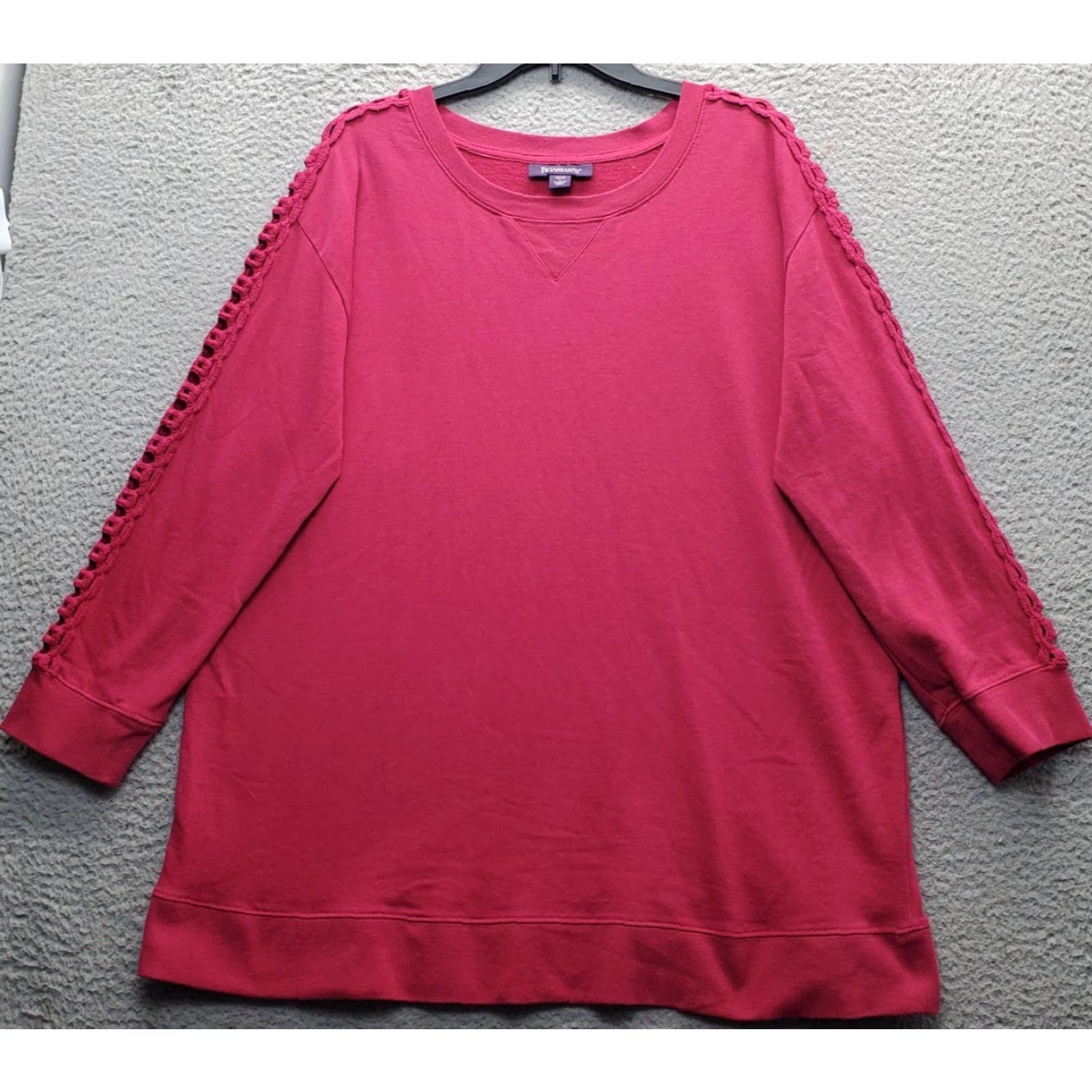Vintage Roaman’s Sweatshirt Womens L Pink Crochet Lattice Sleeve Round Neck Pullover Size L / US 10 / IT 46 - 2 Thumbnail