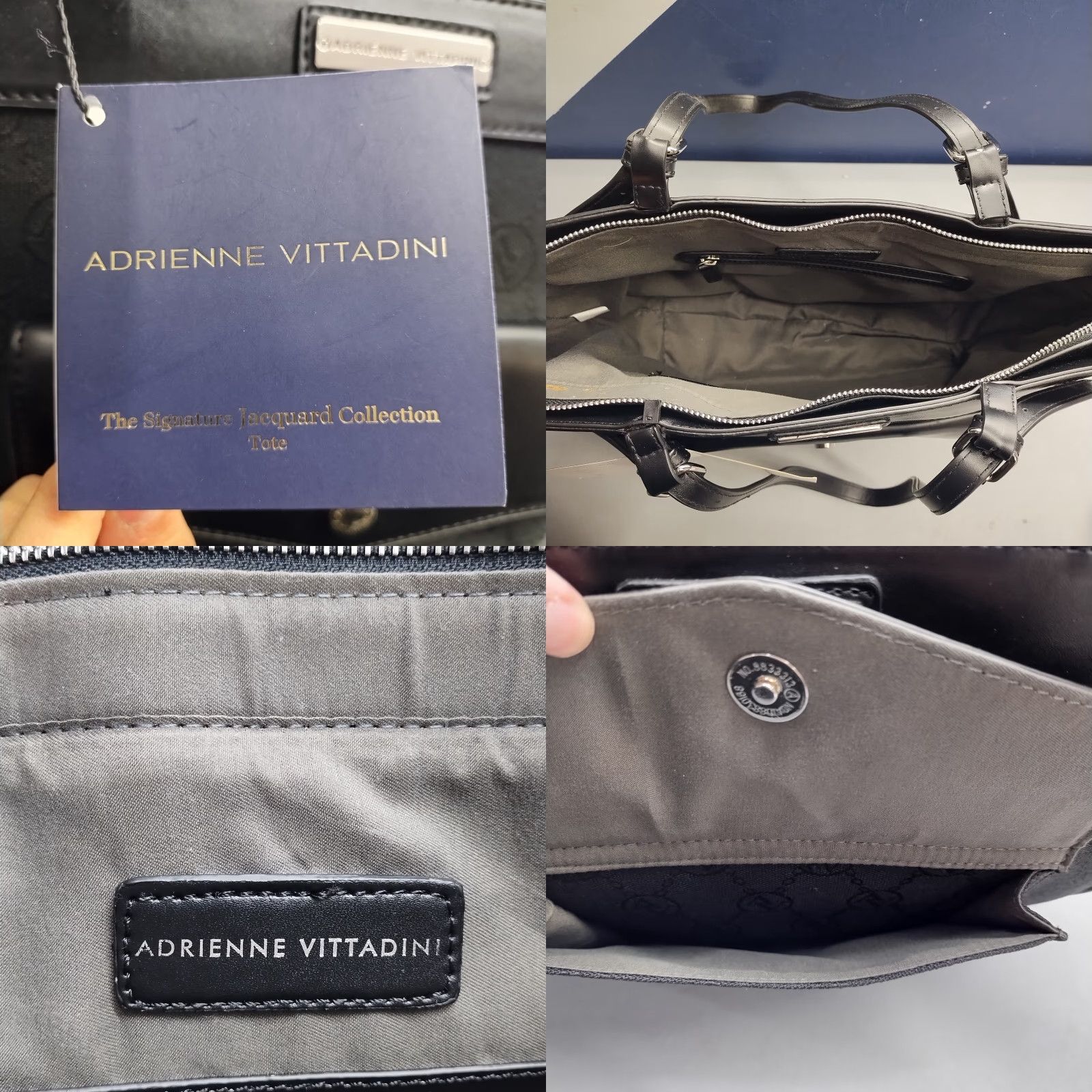 Vintage Adrienne Vittadini Signature Jacquard Collection Tote Bag Womens Black Casual Large Size ONE SIZE - 8 Thumbnail