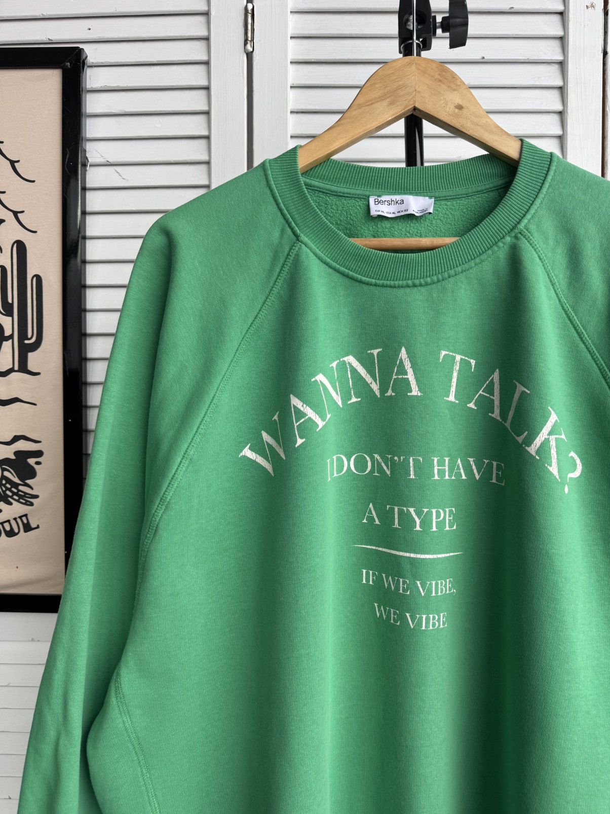 Bershka Vintage Bershka Wanna Talk Baggy Oversized Green Sweatshirt Size US XL / EU 56 / 4 - 4 Thumbnail