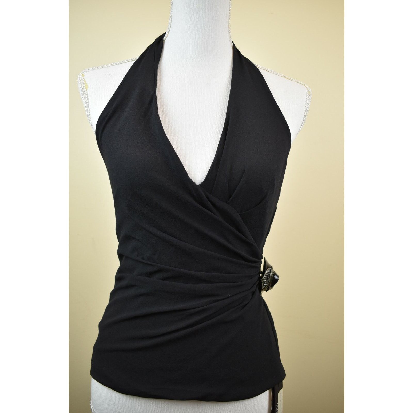 Versace VERSACE BLACK SILK FLOWER BROOCH HALTER BLOUSE 40 ITALY Size S / US 4 / IT 40 - 7 Thumbnail