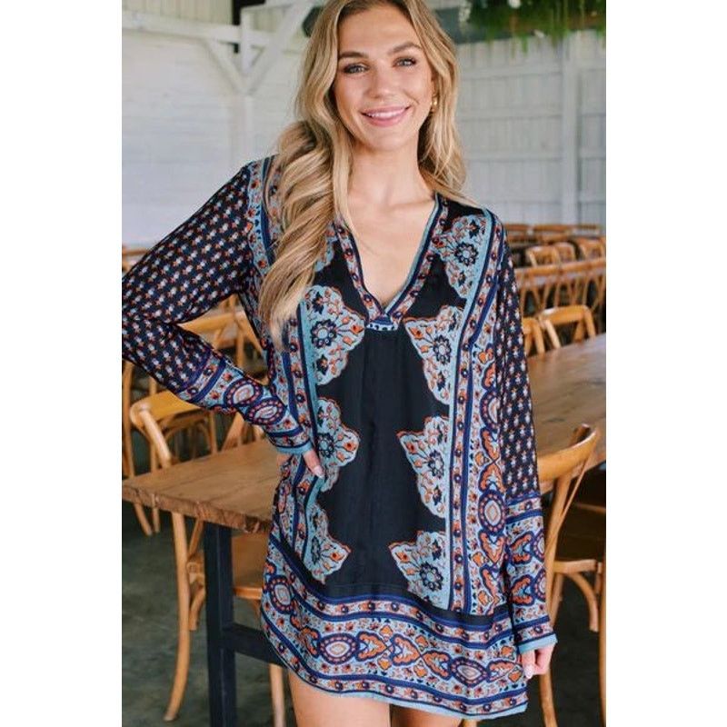 Free People New Meadow Mod Mini Shift Dress $148 MEDIUM Boho Blue Size M / US 6-8 / IT 42-44 - 2 Thumbnail