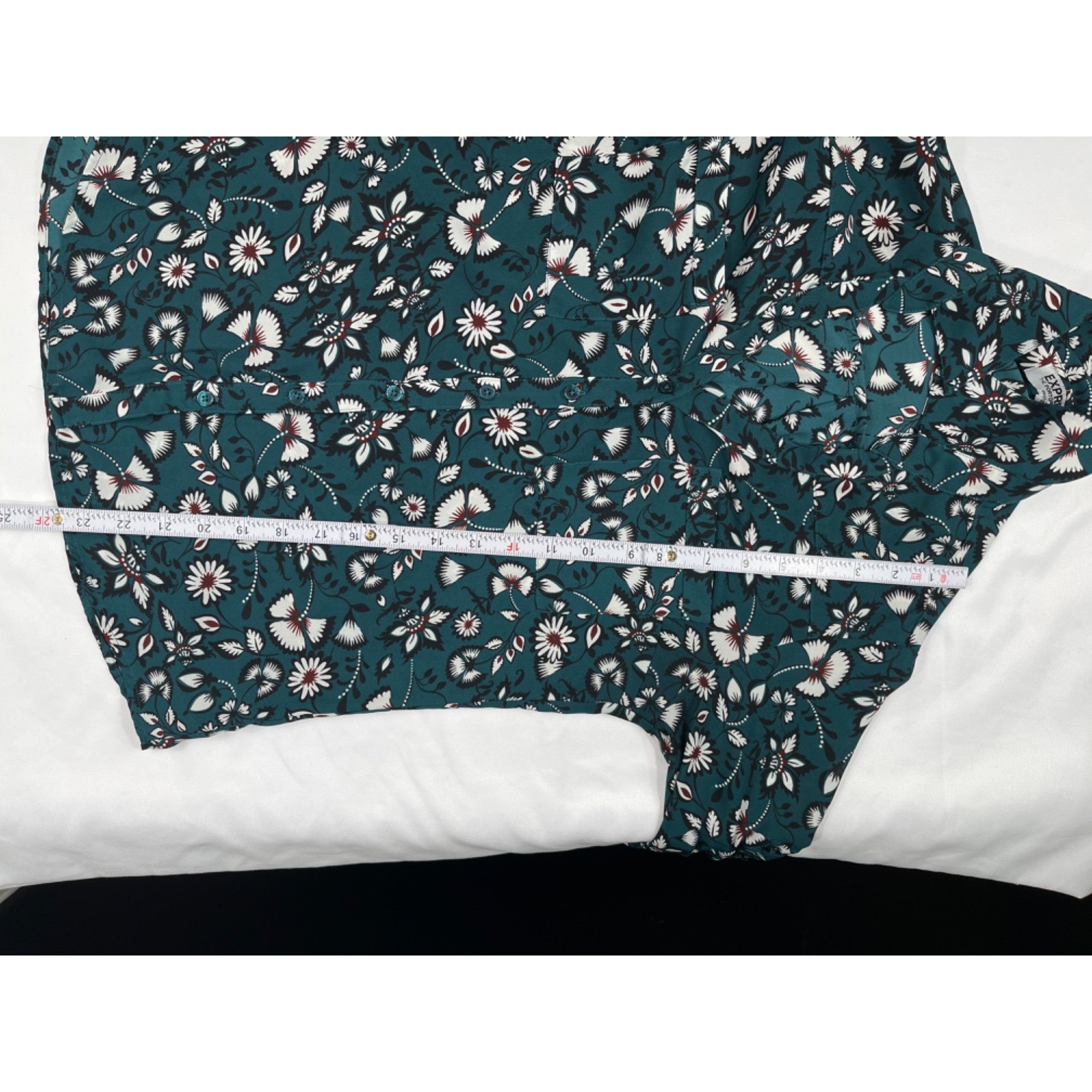 Express Express SKU 7724 Womens Floral Teal Button Up Long Sleeve Bl Size XS / US 0-2 / IT 36-38 - 5 Thumbnail