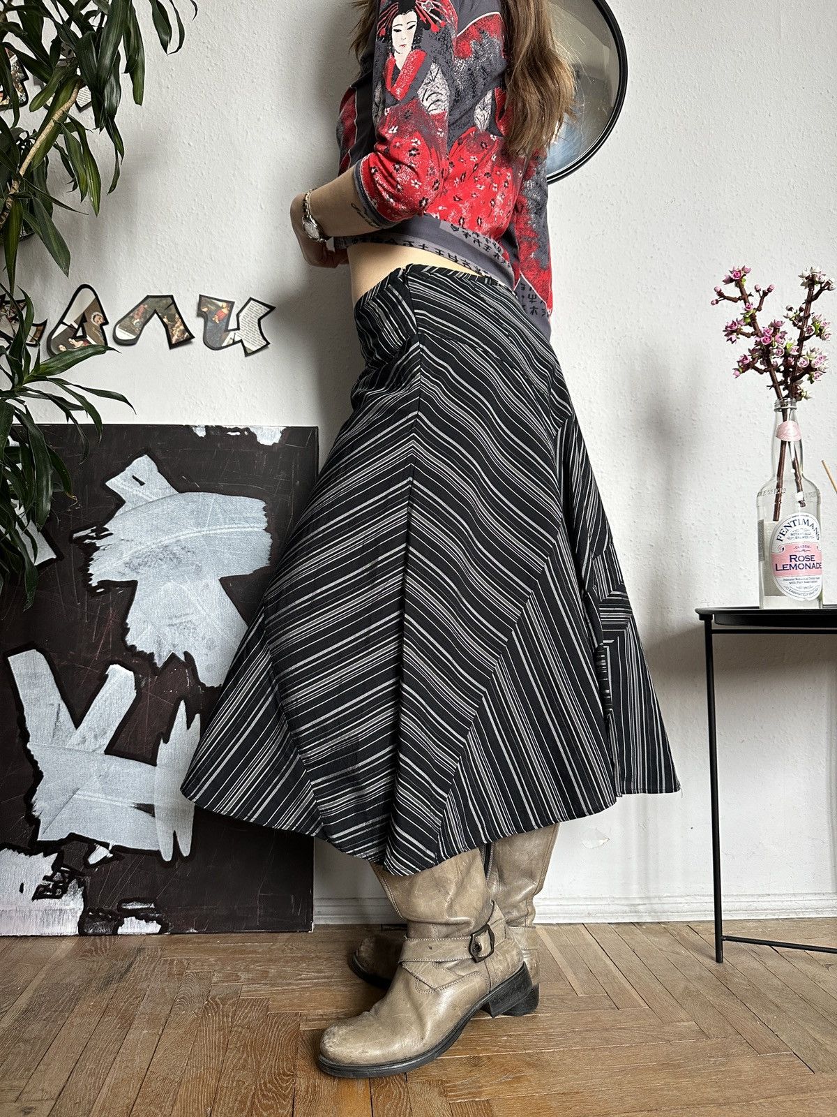 Vintage Asymmetrical Striped Office Core Deconstructed Midi Skirt Size 28" / US 6 / IT 42 - 7 Thumbnail
