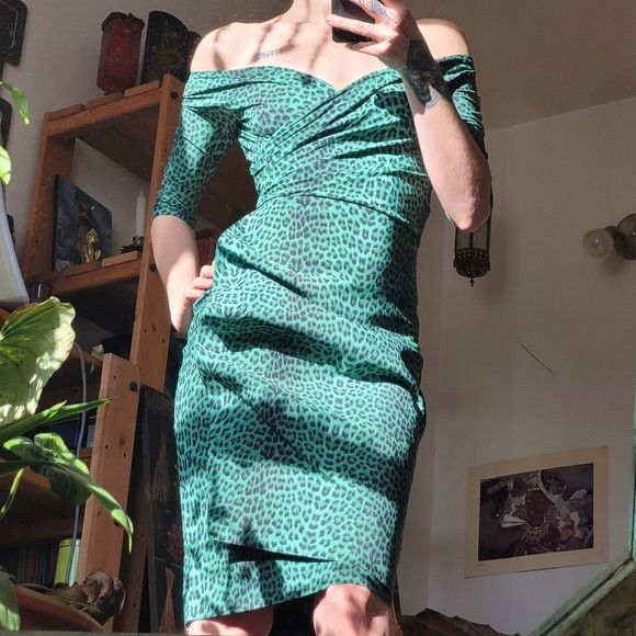 Chiara Boni Chiara Boni La Petite Robe Green Leopard Print Dress - S Size S / US 4 / IT 40 - 2 Thumbnail
