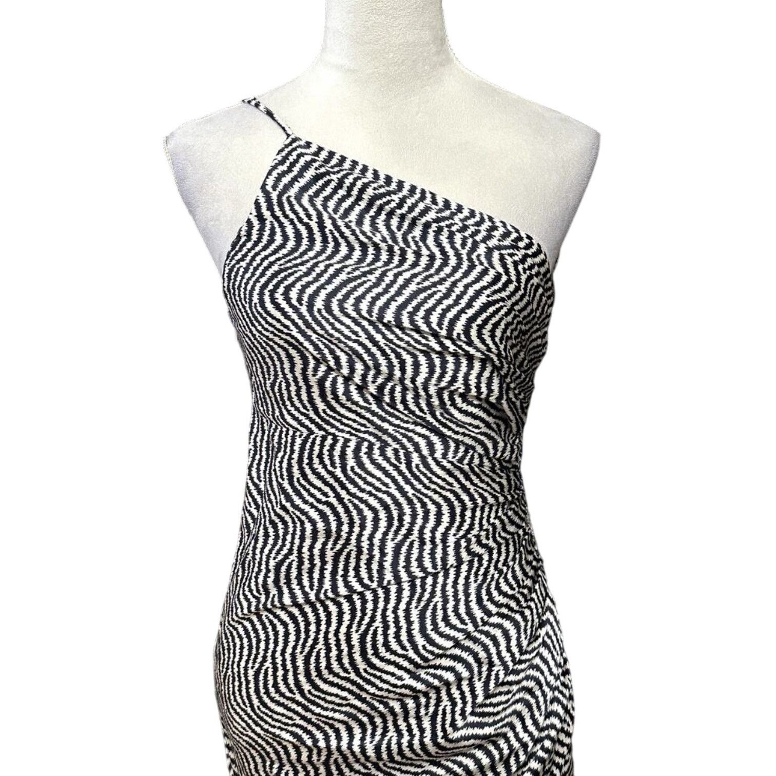Cinq a Sept Cinq A Sept Midi Dress One Shoulder Silk Black/White 2 NWOT Size XS / US 0-2 / IT 36-38 - 3 Thumbnail