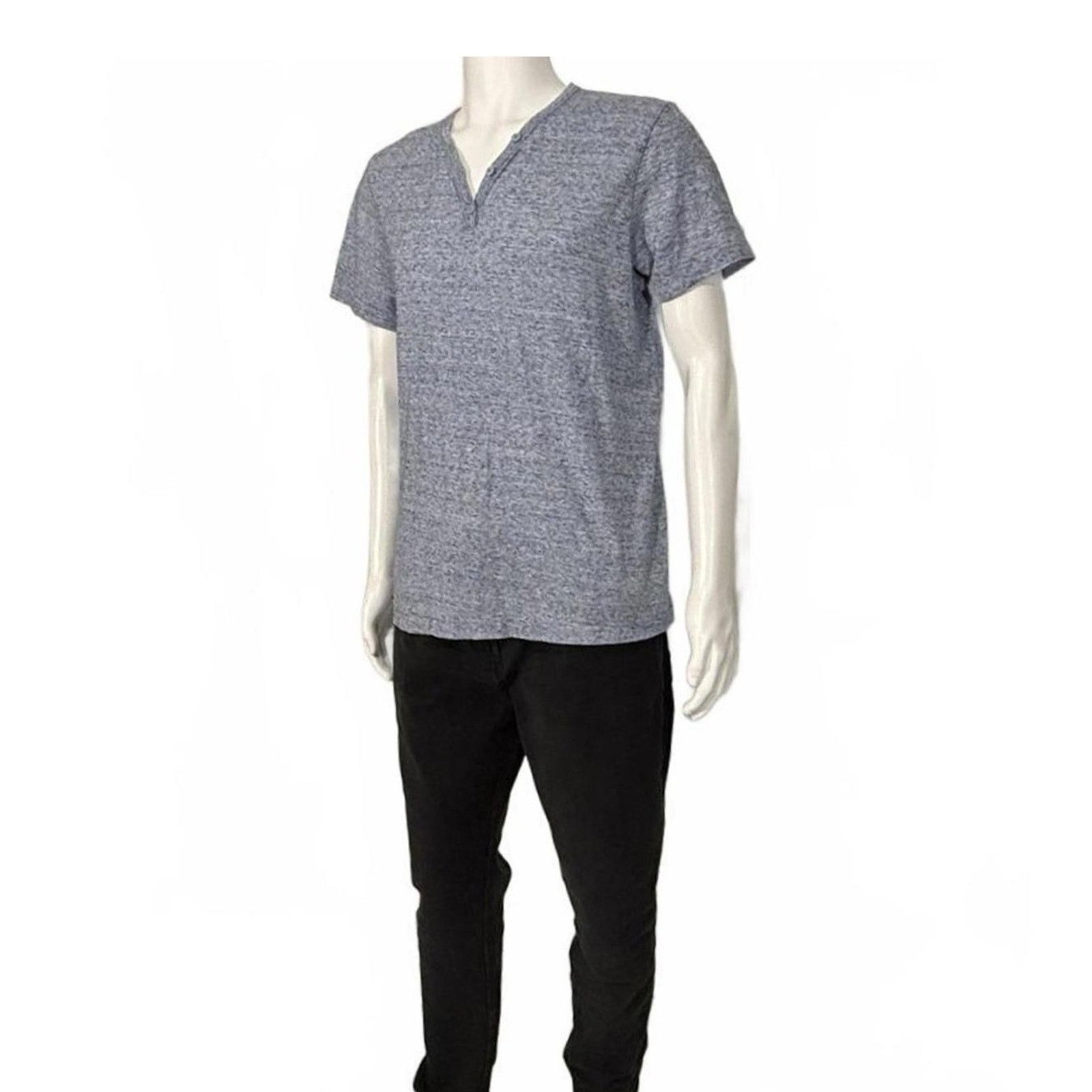 Express EXPRESS Men's Henley V Neck T-Shirt Blue Heathered Size L Size US L / EU 52-54 / 3 - 4 Thumbnail