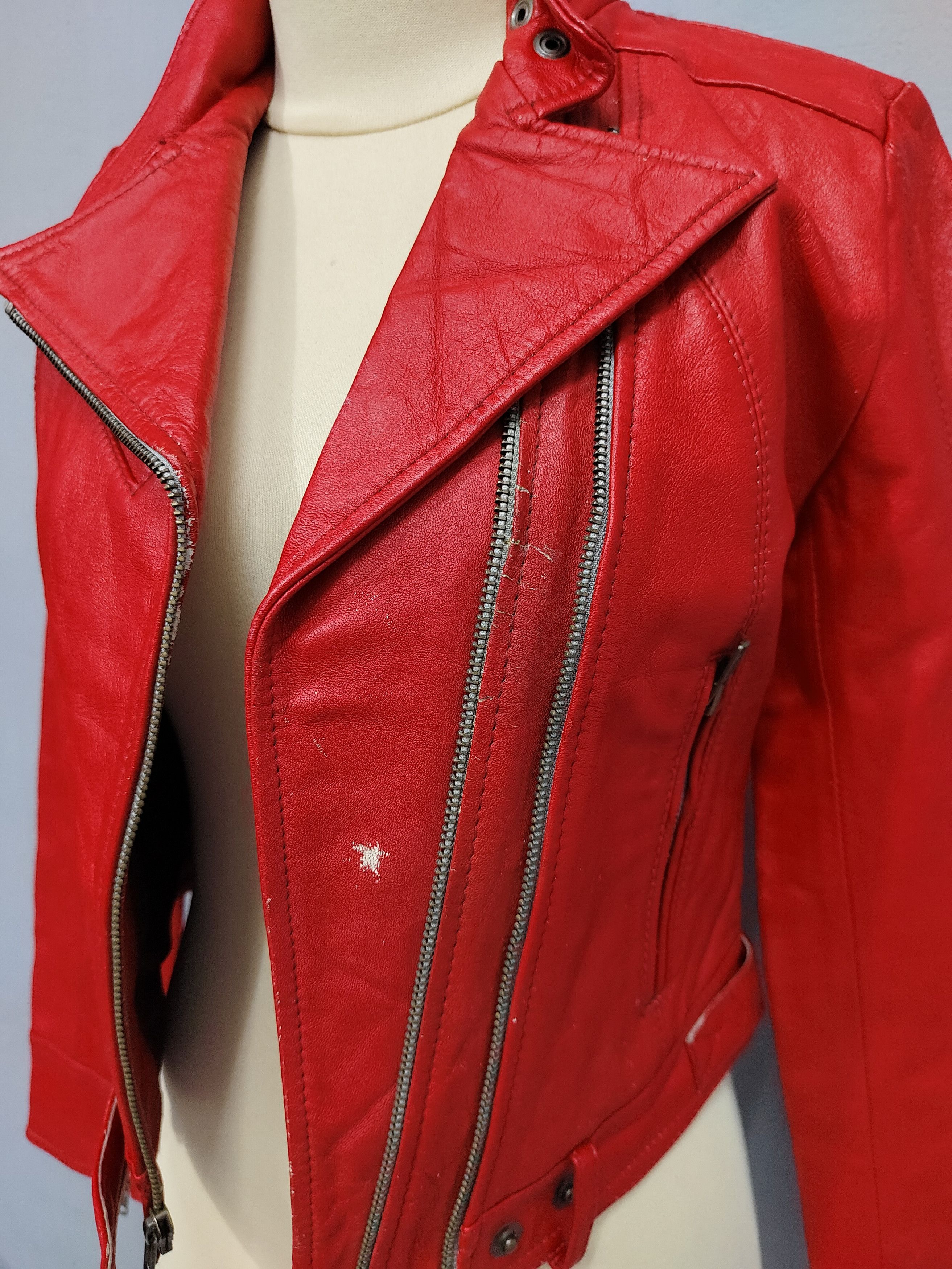 Vintage 90s Nazah London England- Cropped Moto Biker Leather Jacket Size S / US 4 / IT 40 - 5 Thumbnail