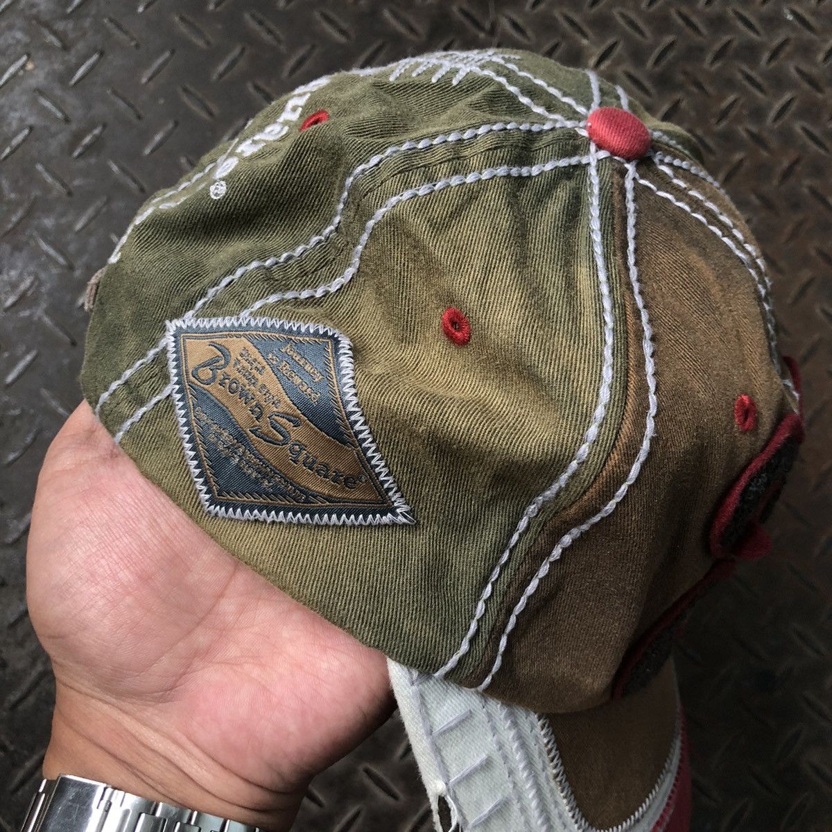 Japanese Brand Vintage Brown Square Sunfaded Distressed Hat Y2K Size ONE SIZE - 6 Thumbnail