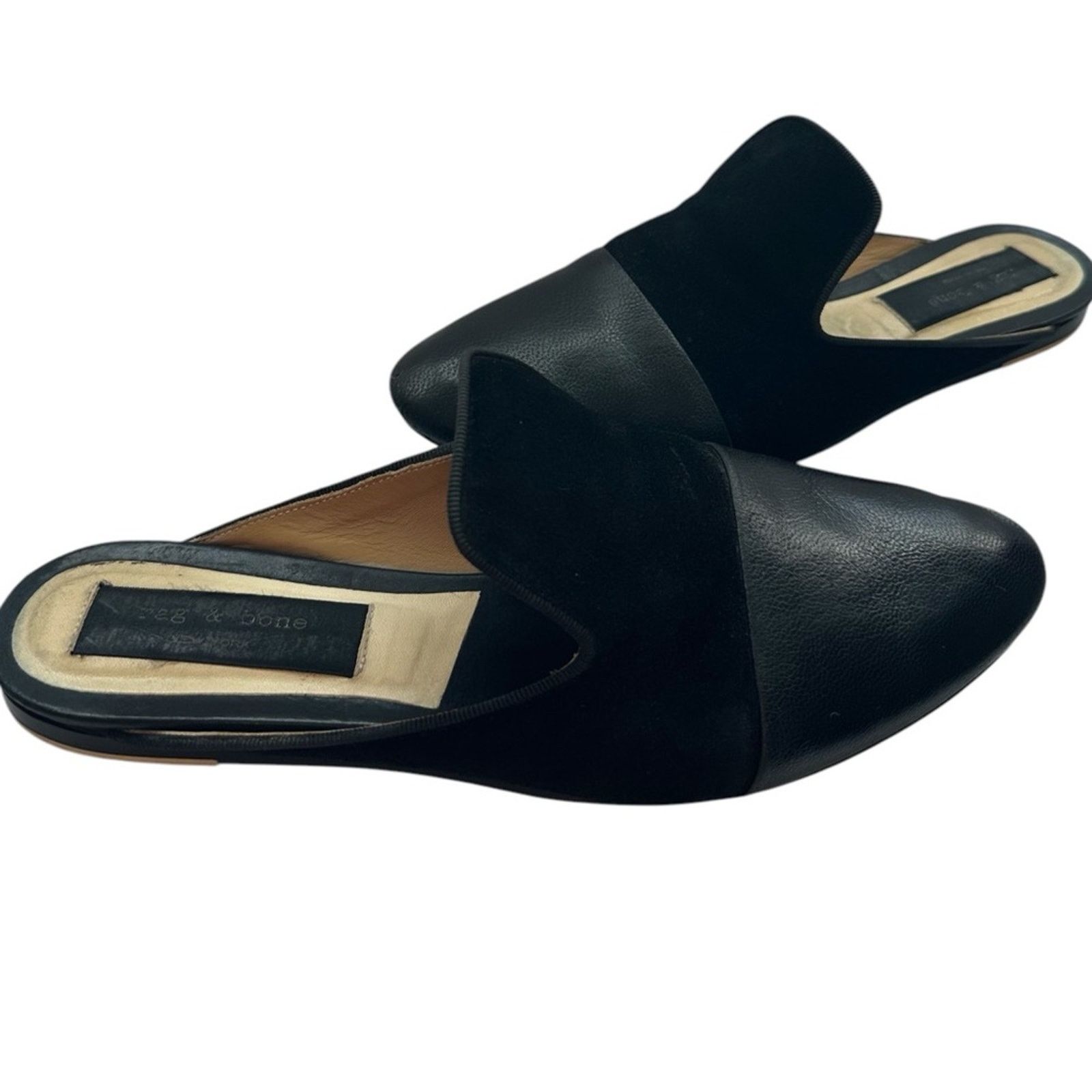 Rag & Bone Sabine Black Mules EU 38 Slides Flats 2-tone Leather & Suede Size US 8 / IT 38 - 1 Thumbnail