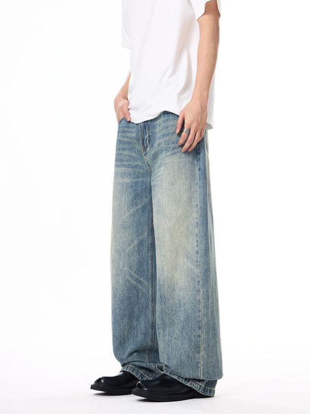 Japanese Brand American retro cat whiskering baggy unisex wide-leg jeans Size US 32 / EU 48 - 3 Thumbnail