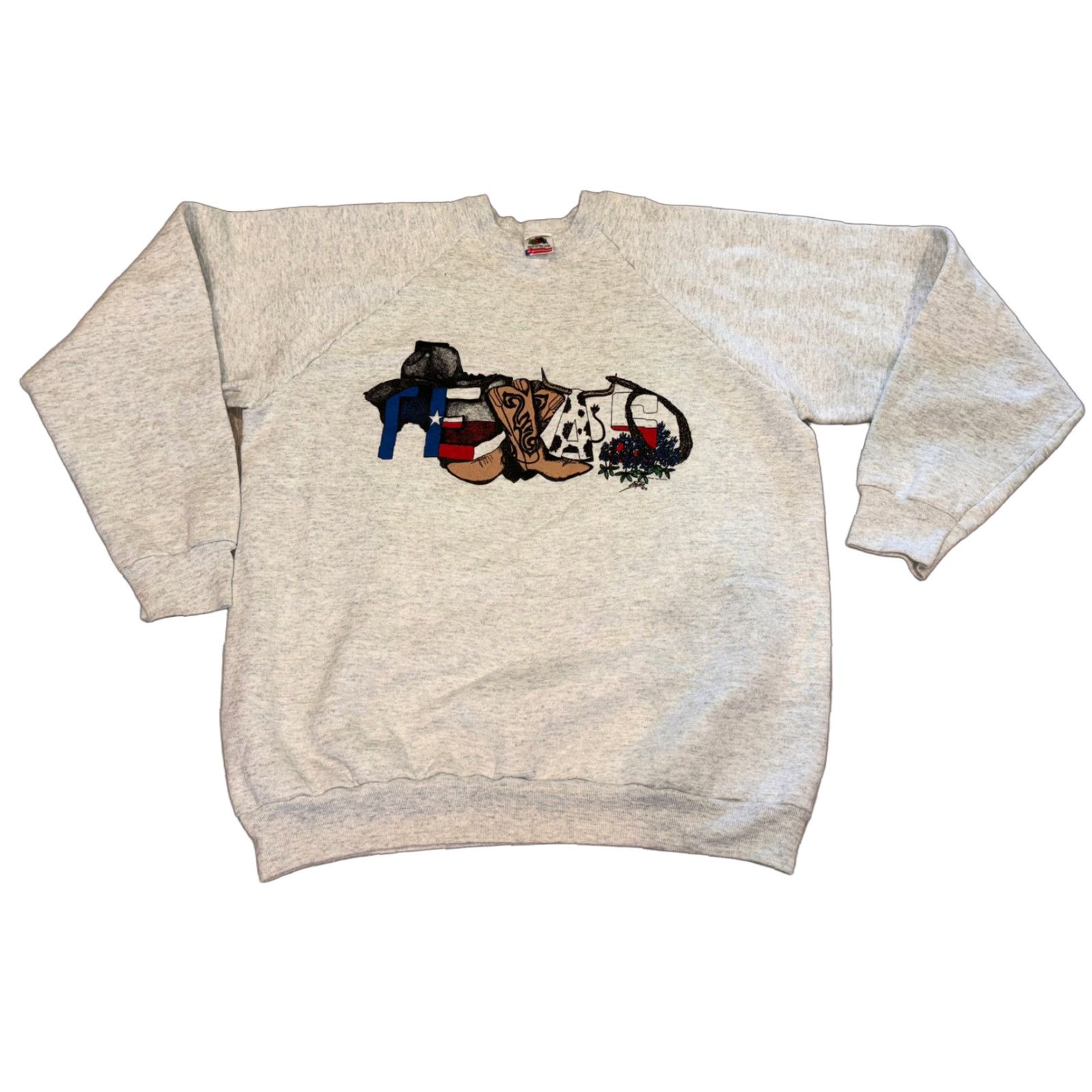 Fruit Of The Loom VINTAGE Friut Of The Loom Texas Gray Crewneck XL Mens Sweater Cowboy USA Made Cotton Logo Pullover All Seasons Cowboy Theme Size US XL / EU 56 / 4 - 1 Thumbnail