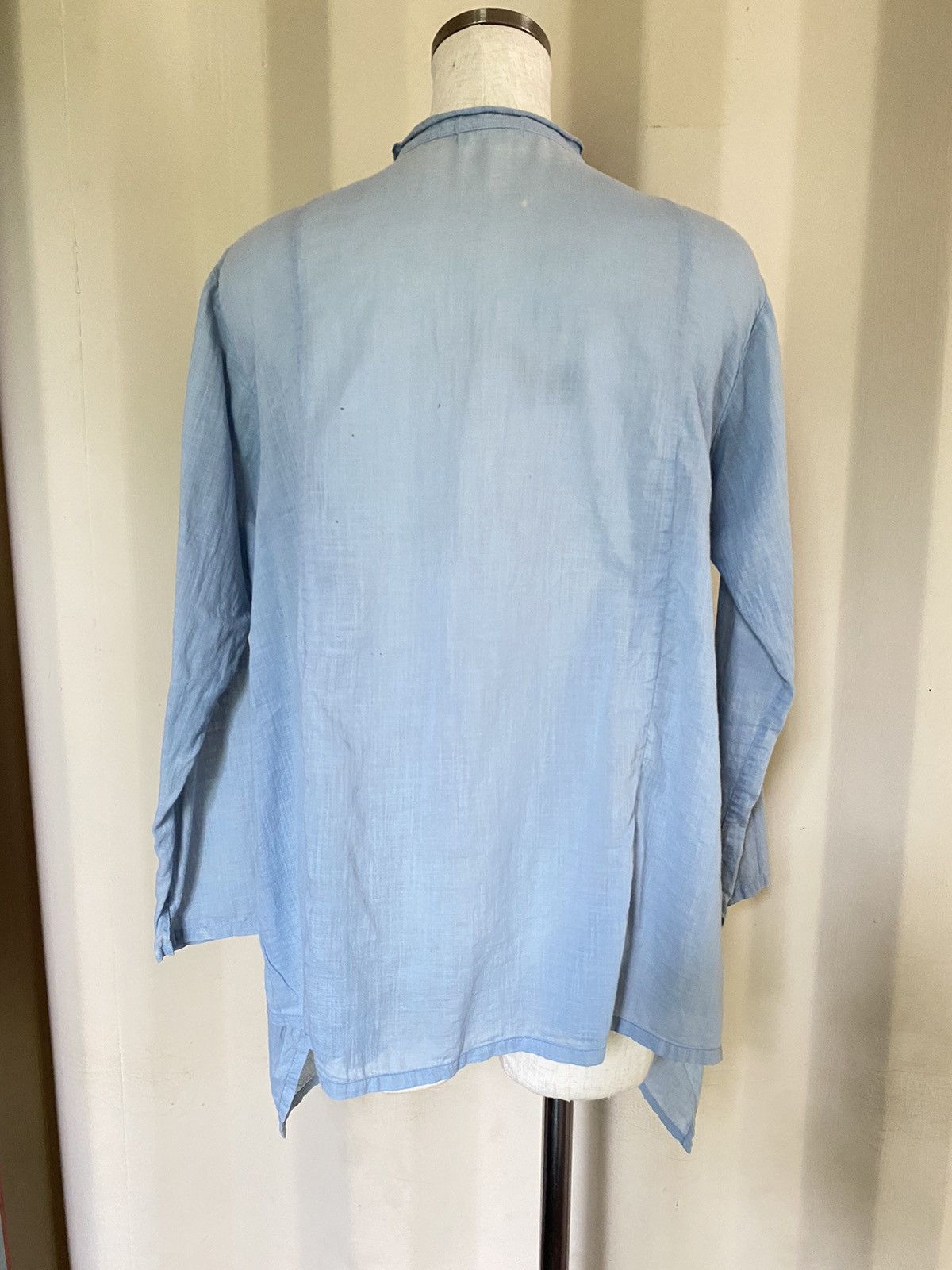 Issey Miyake Plantation Light Blue Pintuck Mandarin Collar Shirt Size ONE SIZE - 2 Thumbnail