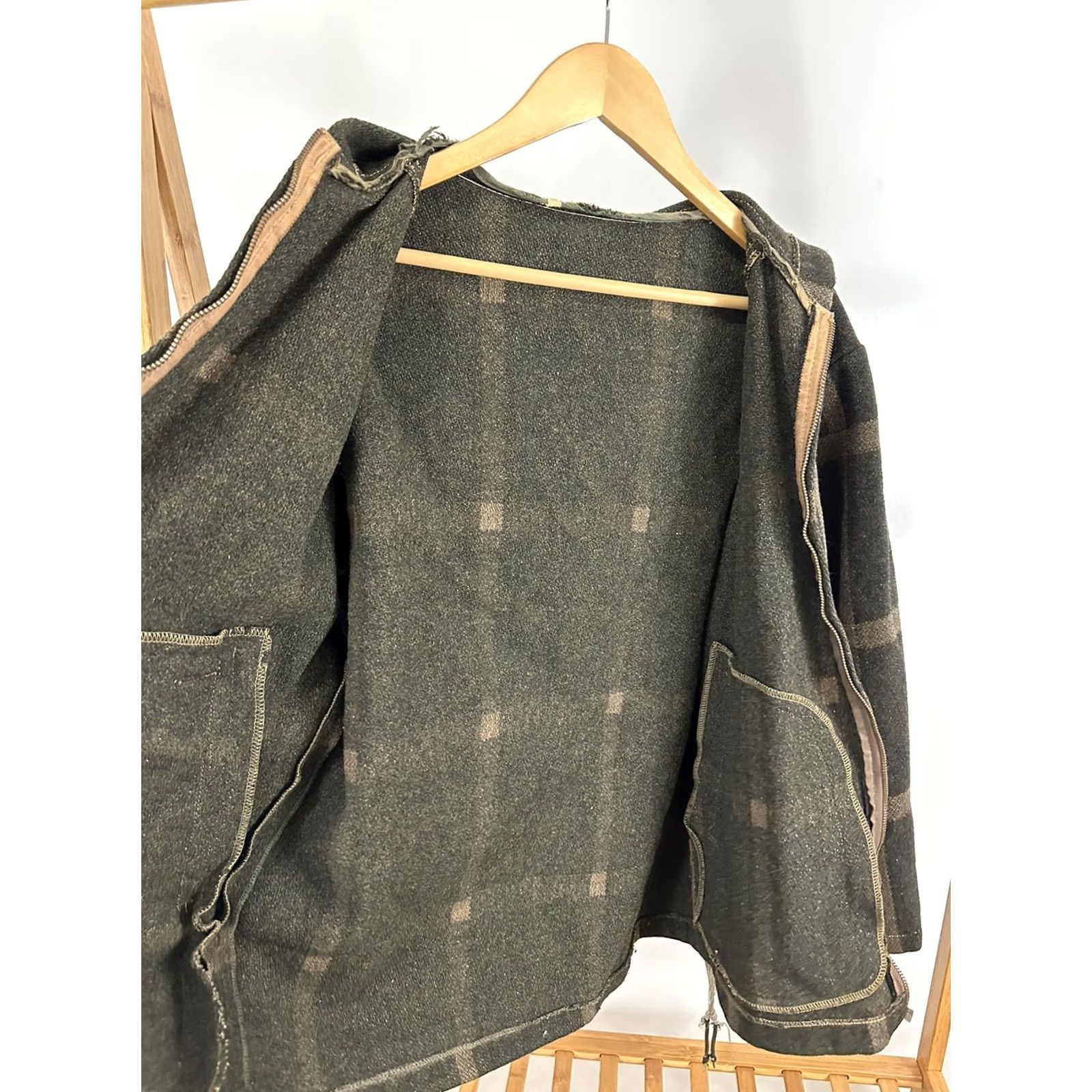 Vintage VINTAGE 50s Plaid Wool Hoodie Jacket Hunting Camp XL Green/Brown Conmatic Zipper Hooded Mens Size US XL / EU 56 / 4 - 4 Thumbnail