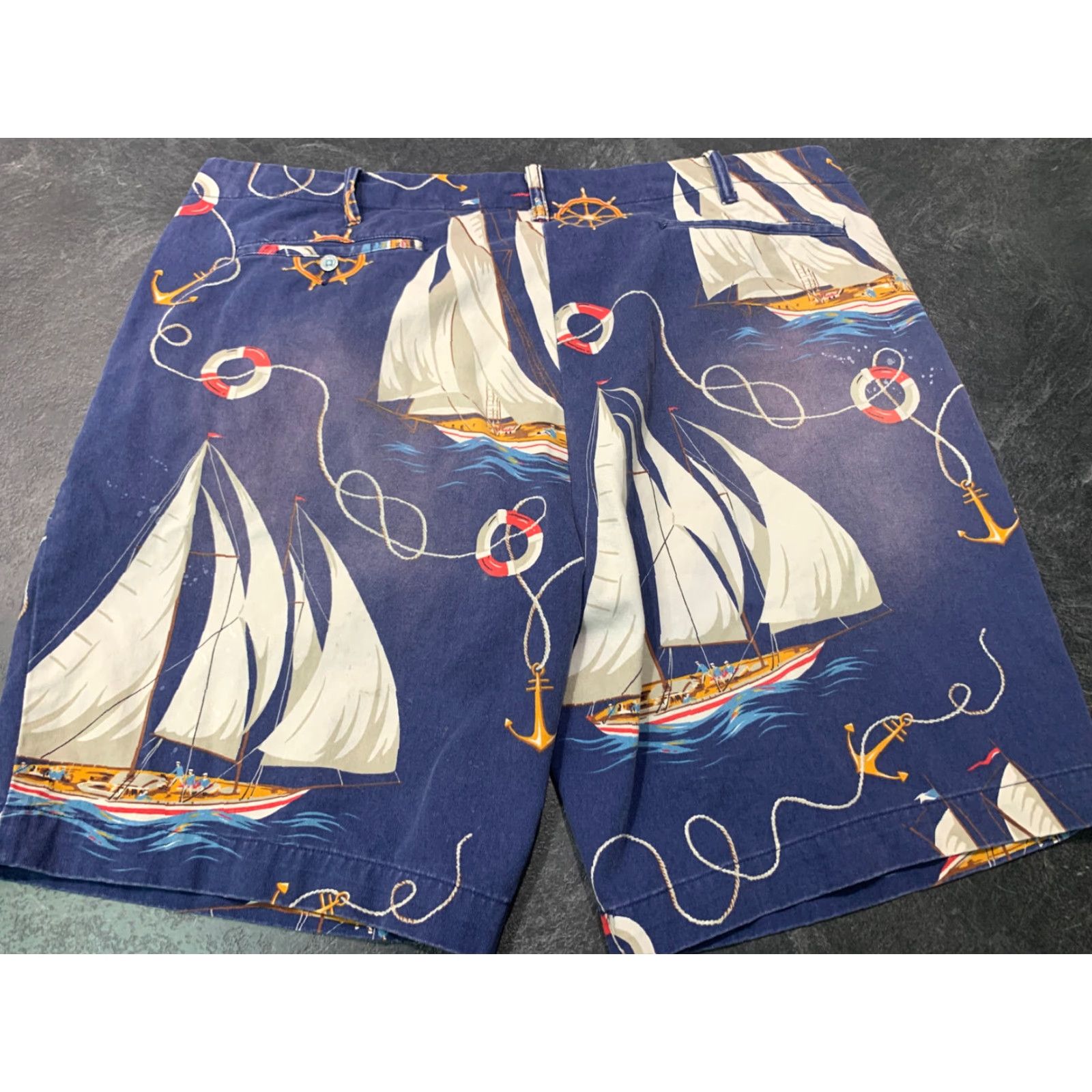 Ralph Lauren VINTAGE Ralph Lauren Polo Shorts Men 42 Navy Blue Cotton Chino Camp Sailboats Sz 42 Size US XL / EU 56 / 4 - 7 Thumbnail