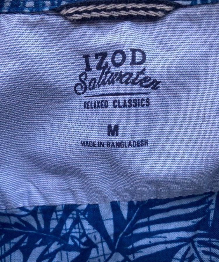 Izod Izod Saltwater Blue Leaf Pattern Button-Up Shirt Size M Size US M / EU 48-50 / 2 - 6 Thumbnail